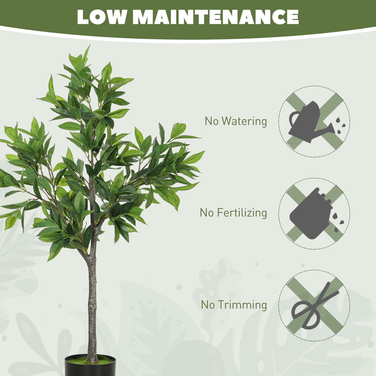 HOMCOM Potted Fake Plant with 345 PEVA Leaves, Lifelike Laurel Tree, Green
