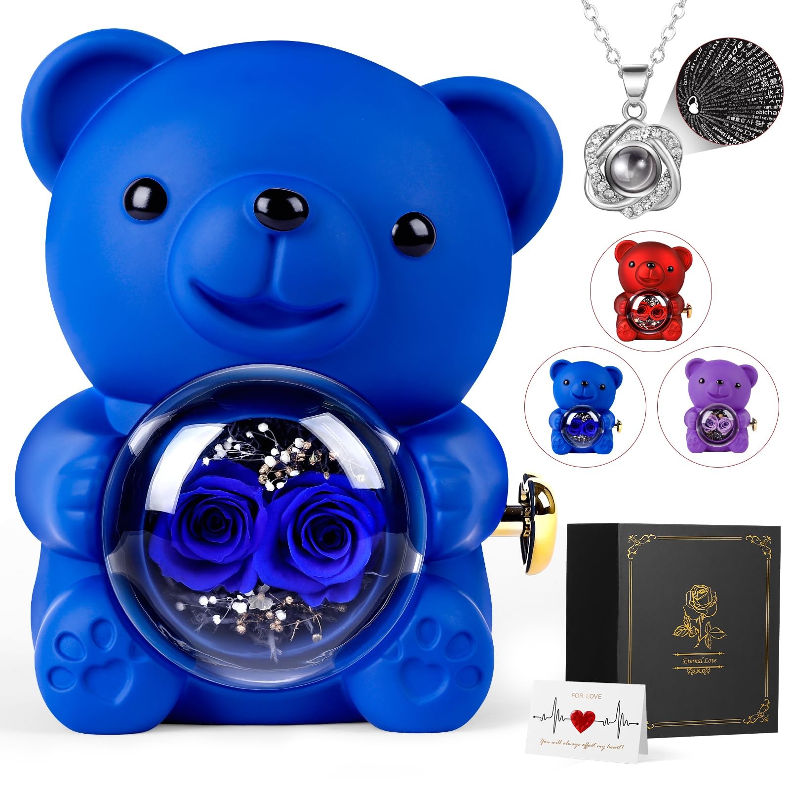 Romantic Rose Bear Teddy with Preserved Rose, Rose Bear Gift Box Set Valentin…