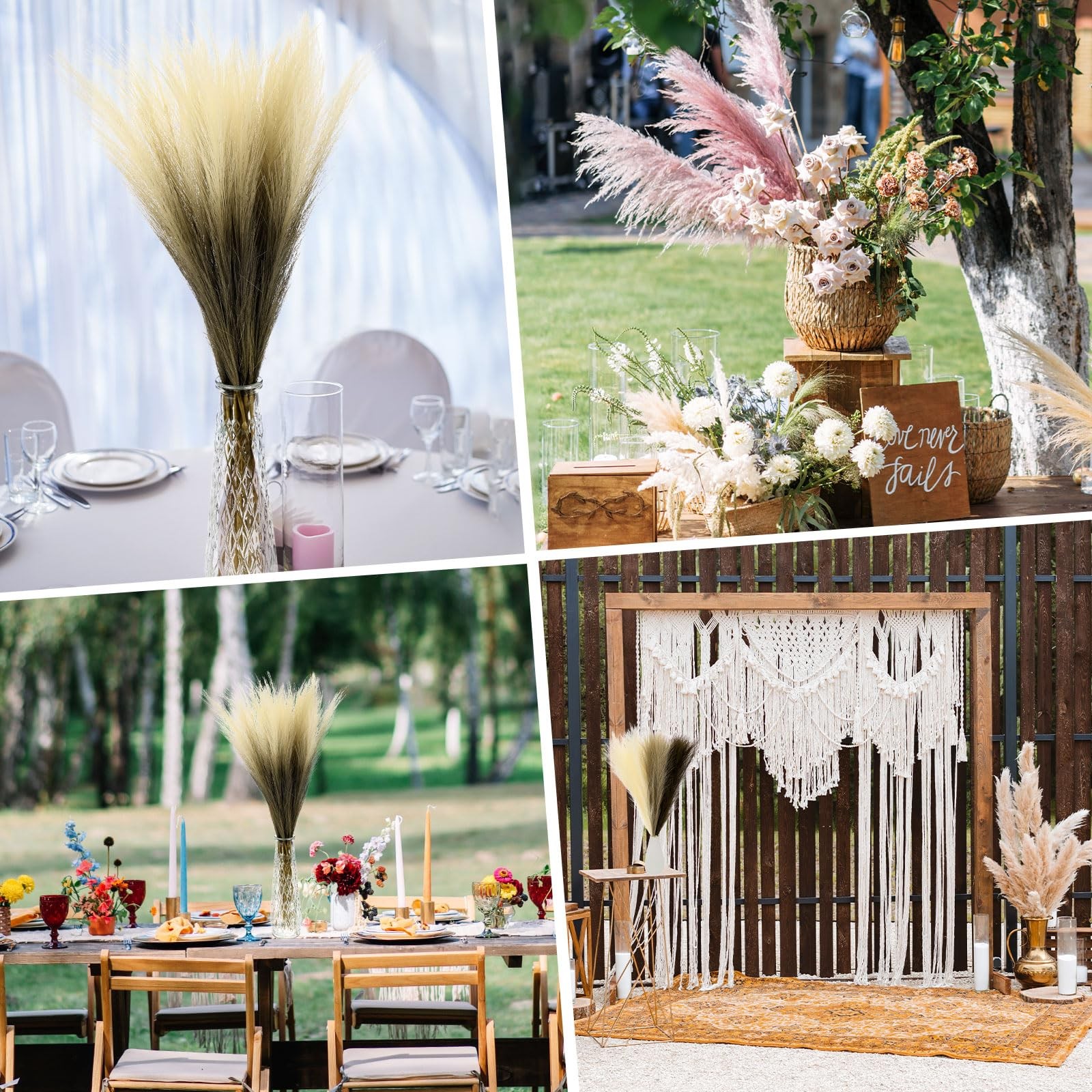 3-Pack Faux Pampas Grass 17.7 Inch/45cm Small 7 Branches Fake Fluffy Pampas G…
