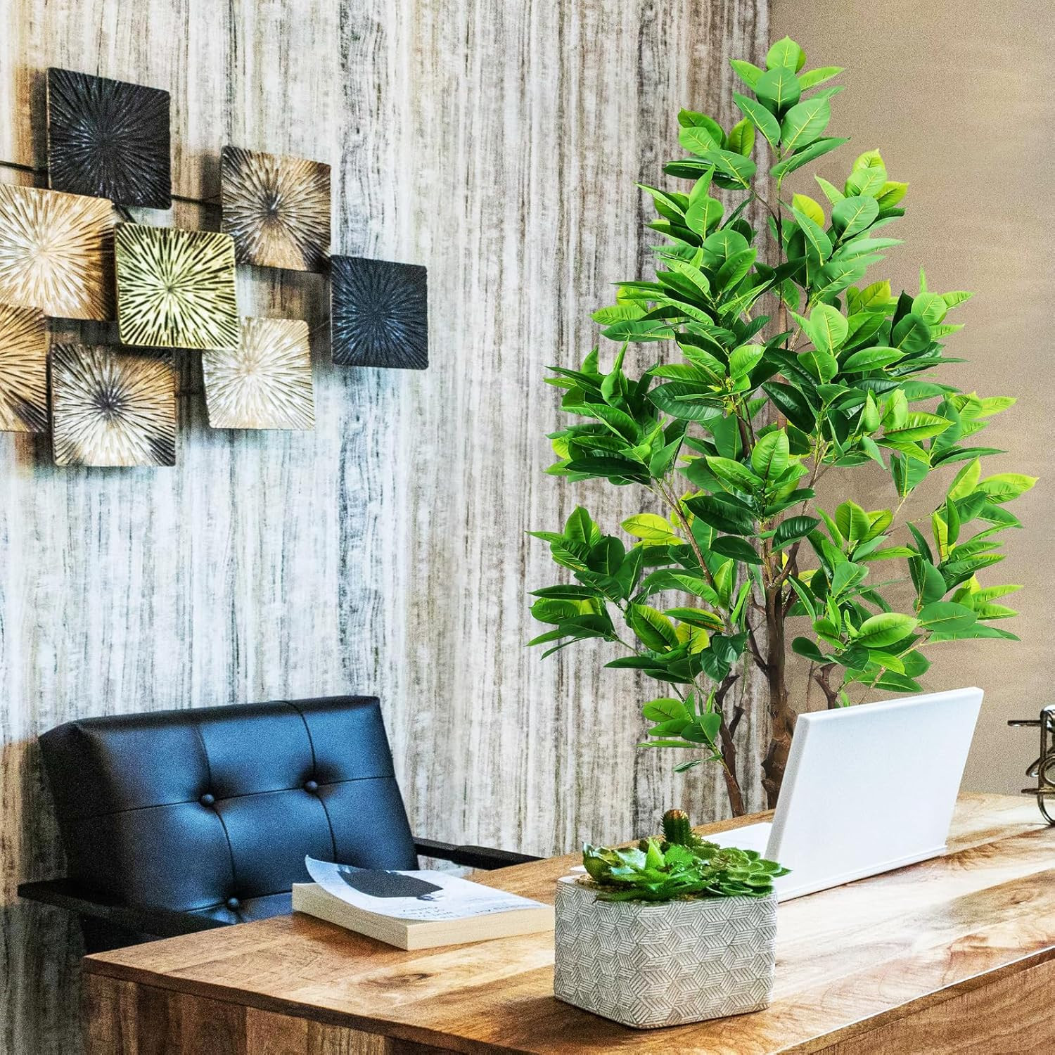 7.2Ft Faux Rubber Tree with Pot – Perfect Indoor/Outdoor Decor for Home & Office