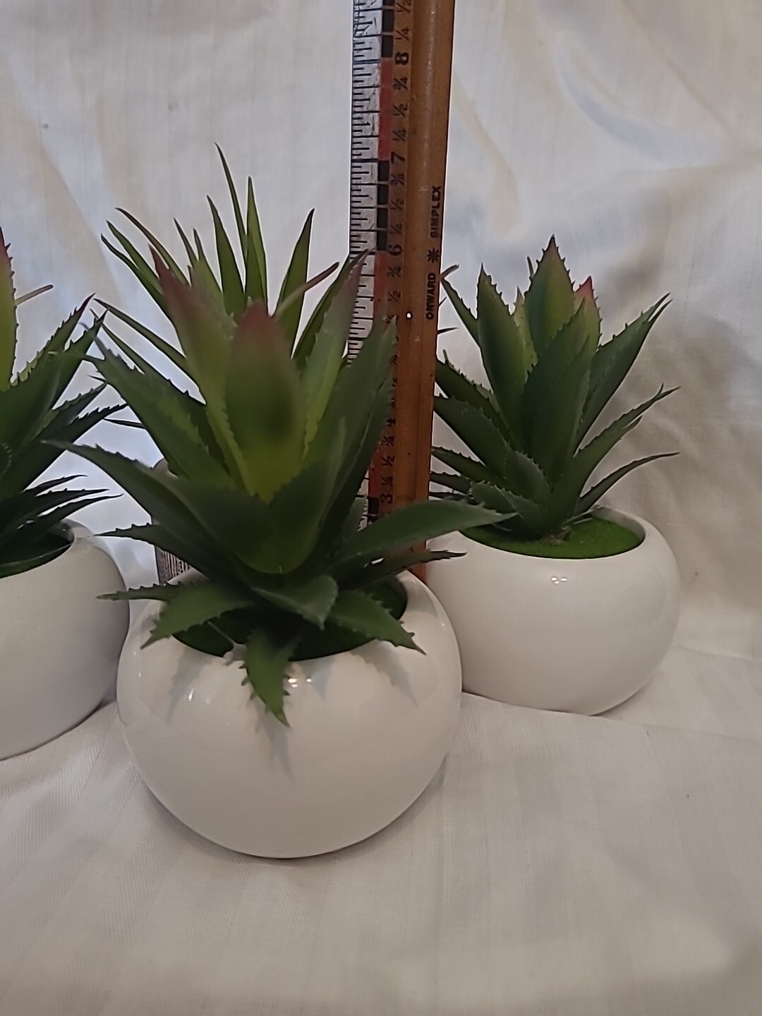 Set of 4 Decorative & Artificial Green Plants-White In Ceramic Pots W/baskets