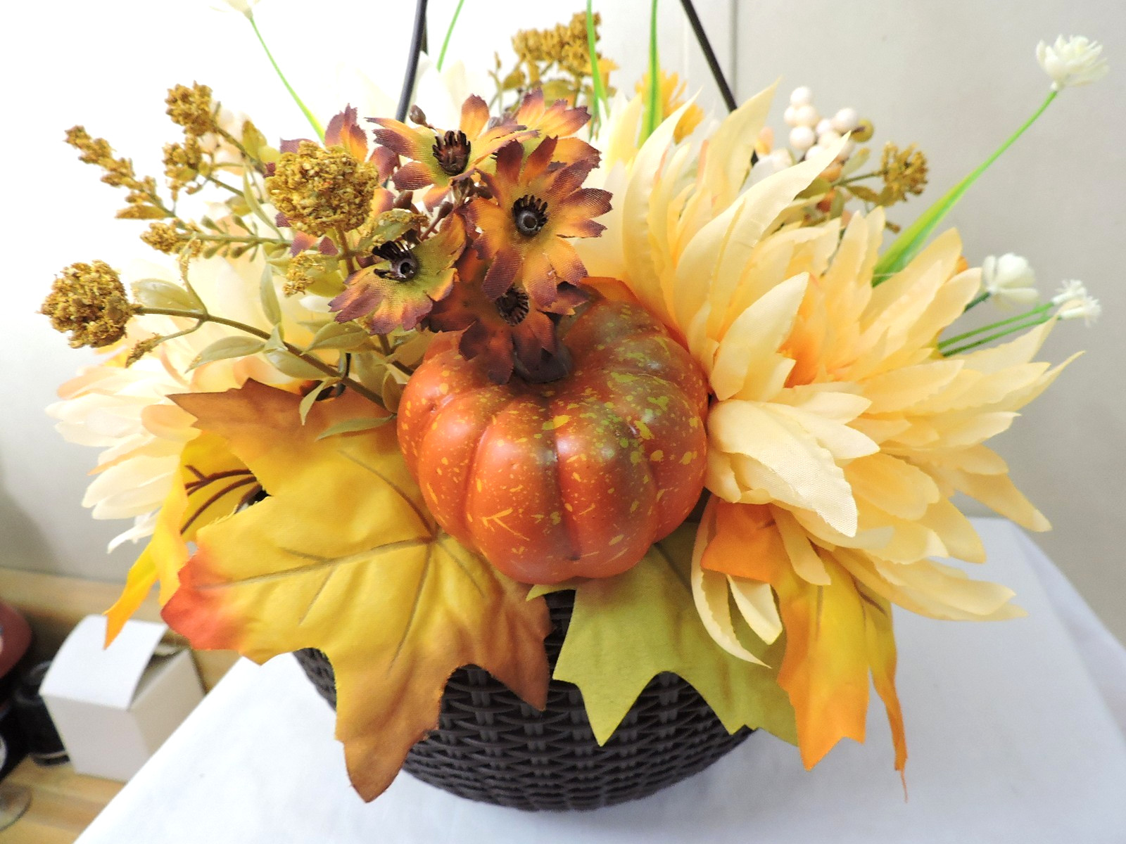 Artificial Hanging Flowers Basket Faux Fall Decor NWT Beautiful