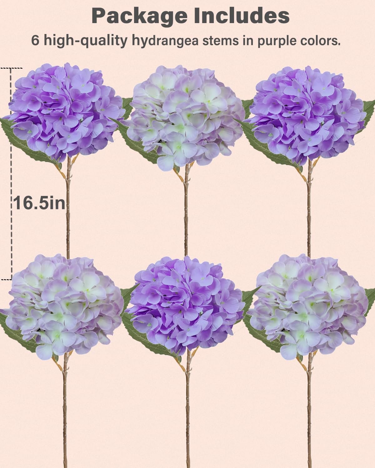 6PCS Premium Purple Hydrangea Artificial Flowers Bouquets, Light Purple Silk …