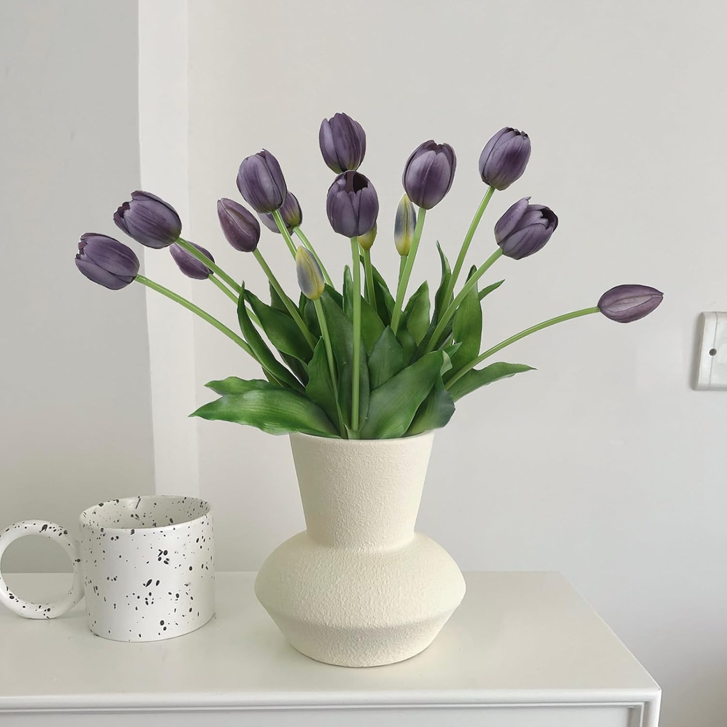 15 Pcs Artificial Flowers Tulips Real Touch Latex Plastic Soft Faux Bouquets for
