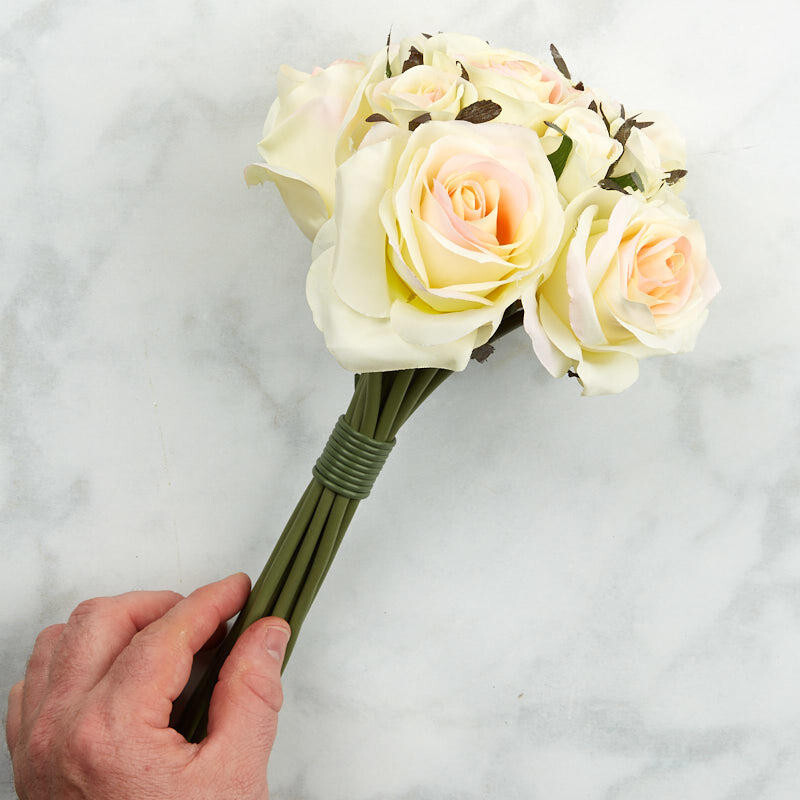 Artificial Light Peach Silk Nosegay Rose Bunch Bouquet
