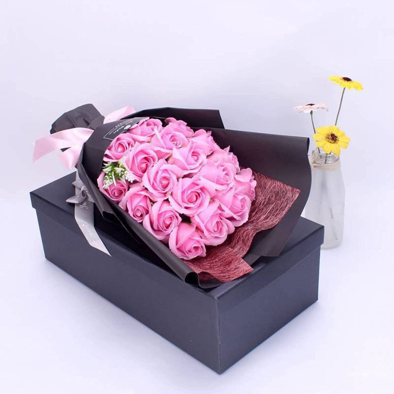 18 Pcs Eternal Baby Pink Rose Soap Flower Bouquet Valentine Girlfriend Wife Gift