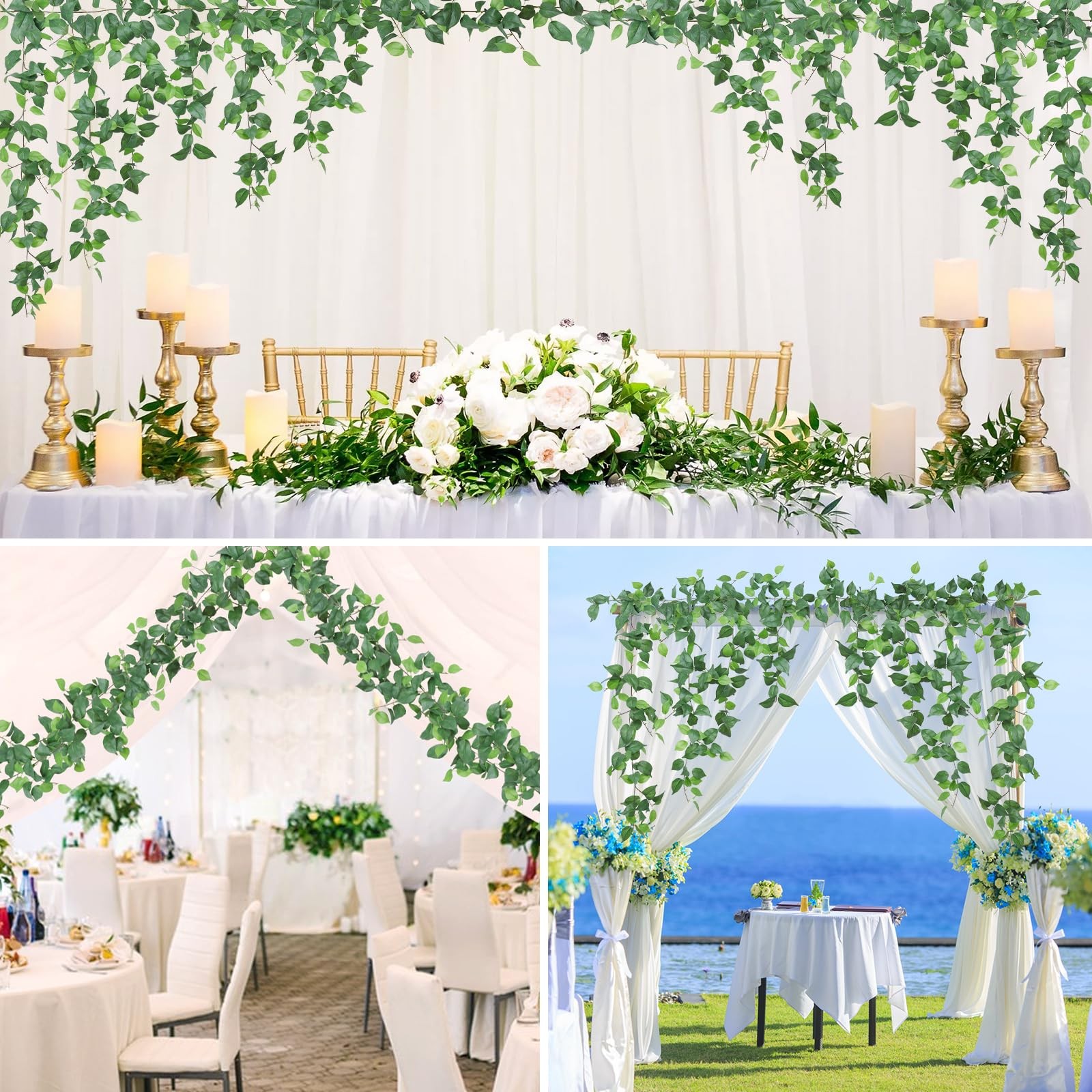 4 Strands Artificial Ivy Vine Hanging Plants 6.7ft Fake Scindapsus Vines Garl…