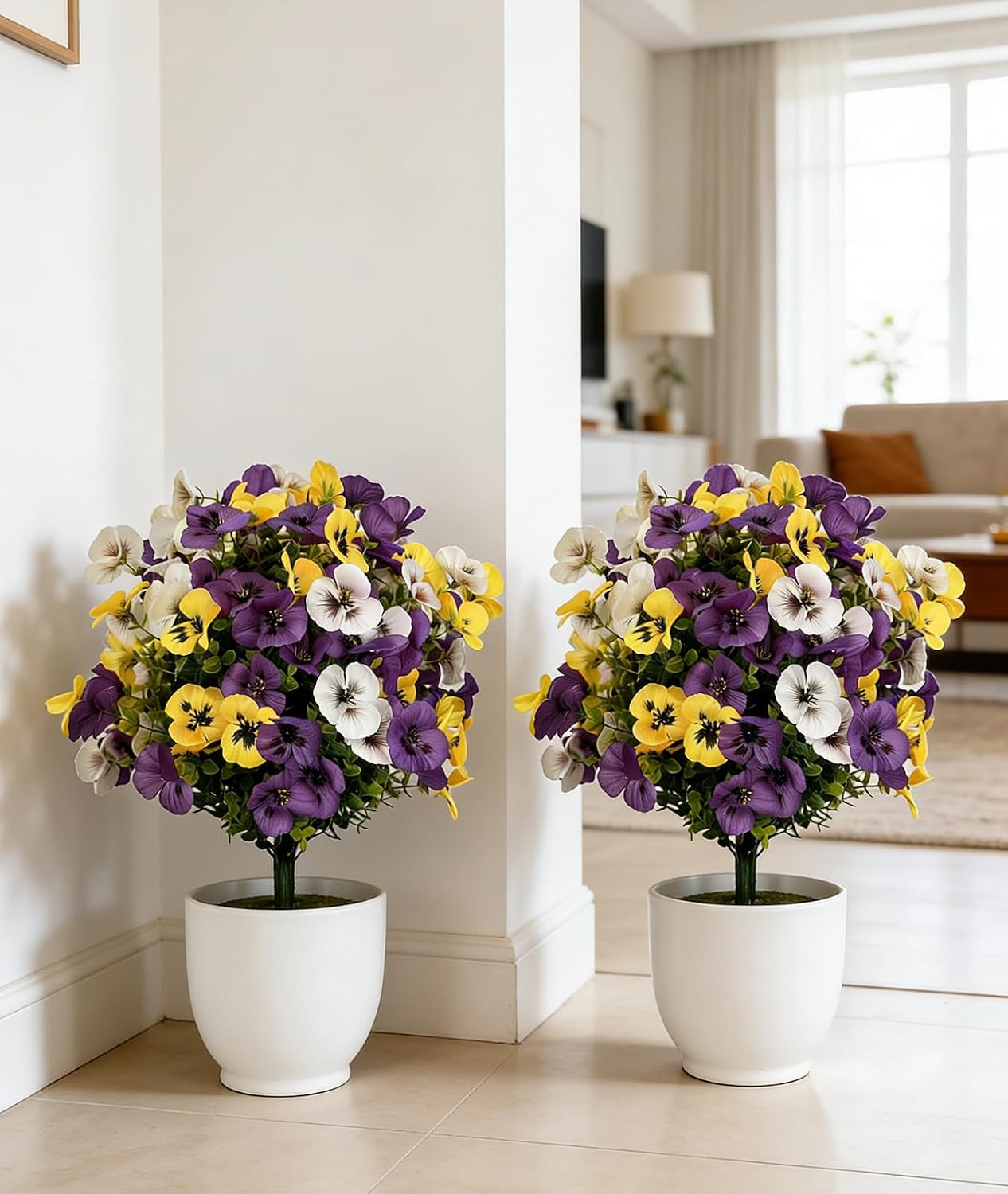2 Pack Yellow Artificial Petunia Flowers – 23” Tall UV Resistant Decor
