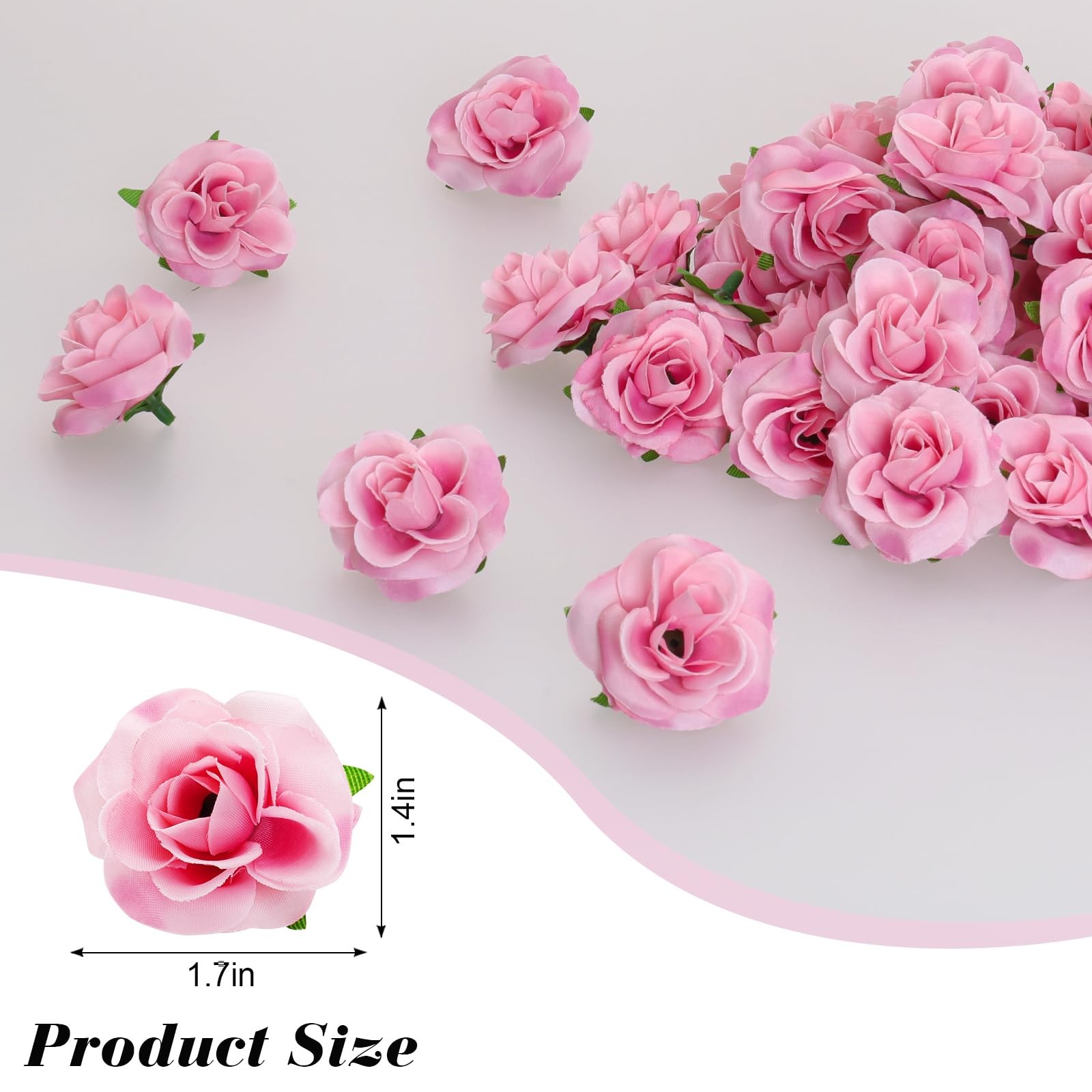 Pink Artificial Roses Silk Mini Rose Flower Heads 1.7 Inch Craft 50 PCS