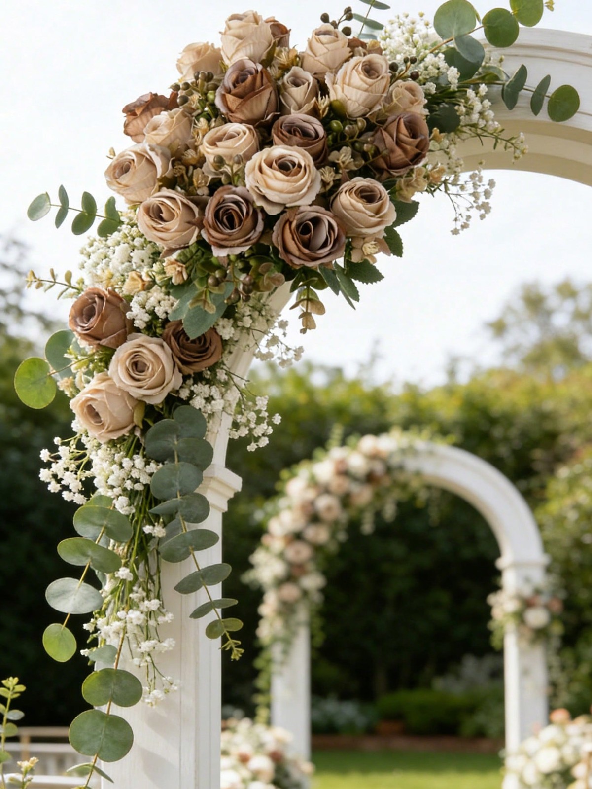 Brown Artificial Silk Rose Bouquet 3 Pieces For Wedding Home Decor