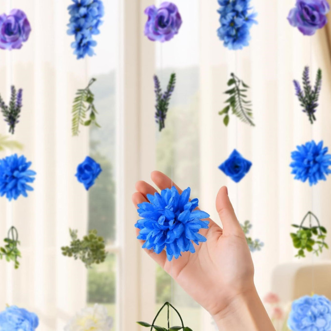 6PCS 36FT Blue Silk Flower Garland Hanging Wildflower Backdrop Wedding Decor