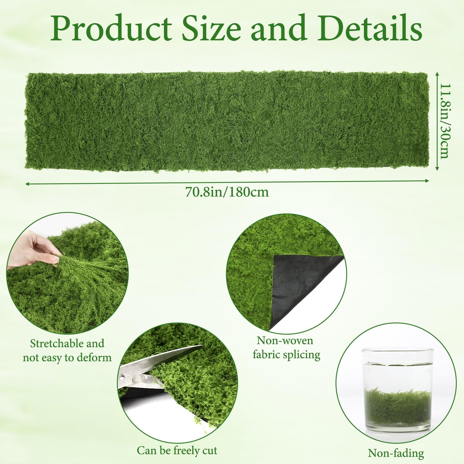 Artificial Moss Mat, 12″ x 71″ Dark Green Fake Moss Sheet for Crafts Table Ru…