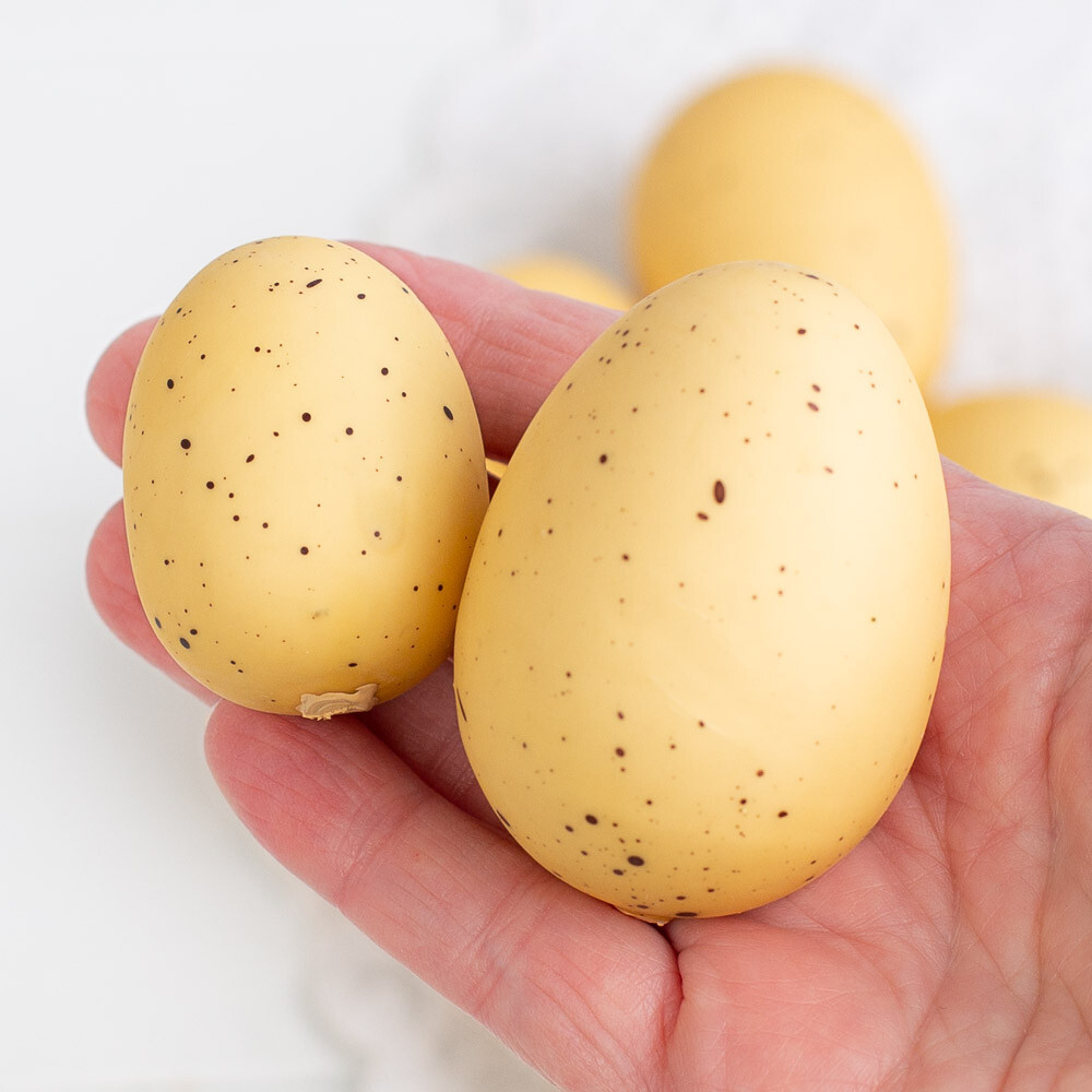 Set of 36 Assorted Sized Faux Speckled Natural Brown Colored Eggs