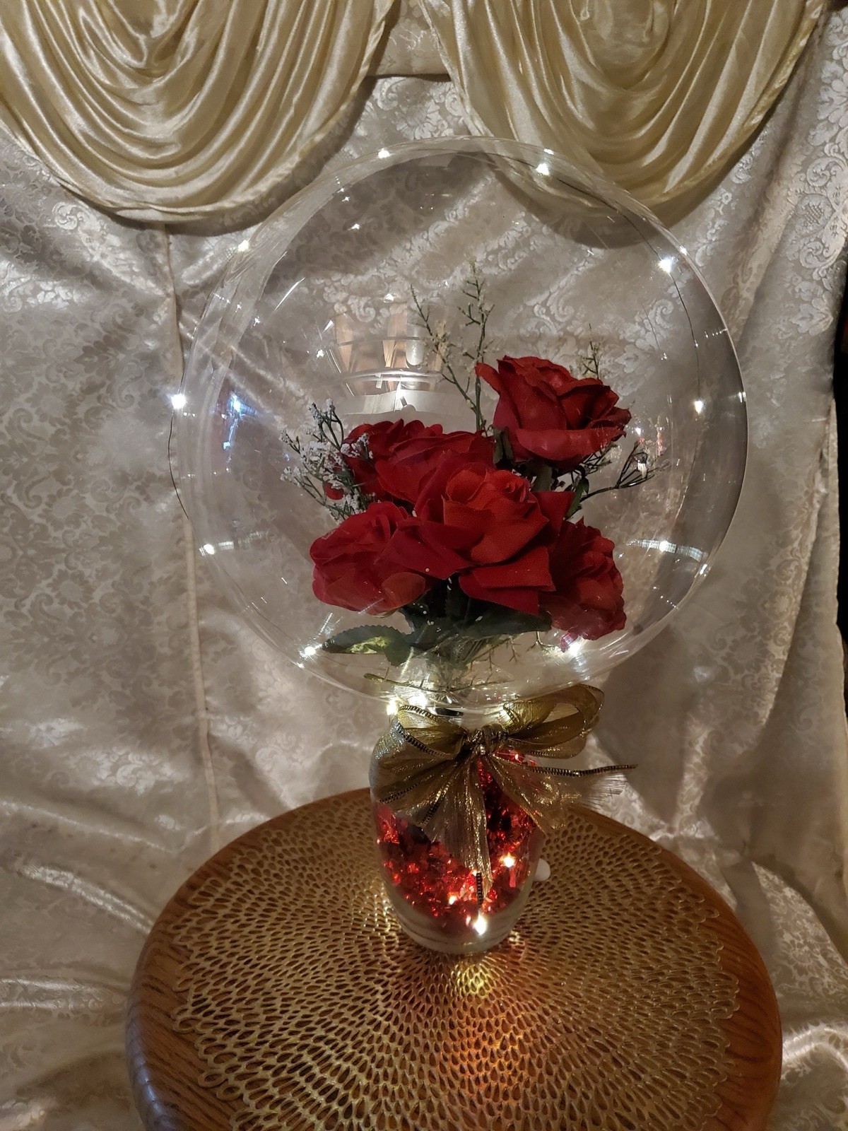 Valentines Day Gift, Pink Rose Balloon. Light Balloon, Glass Vase