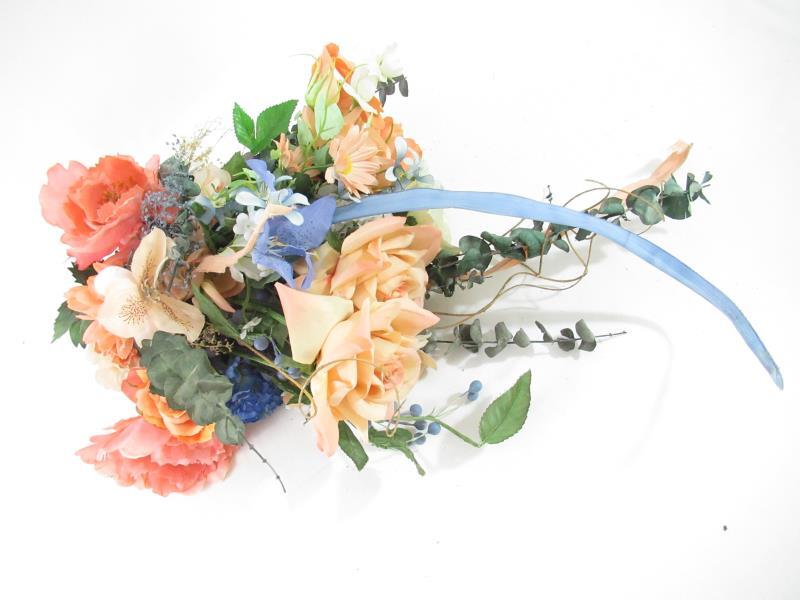 Pink Blue Greenery Artificial Flower Arrangement Centerpiece Decor Roses