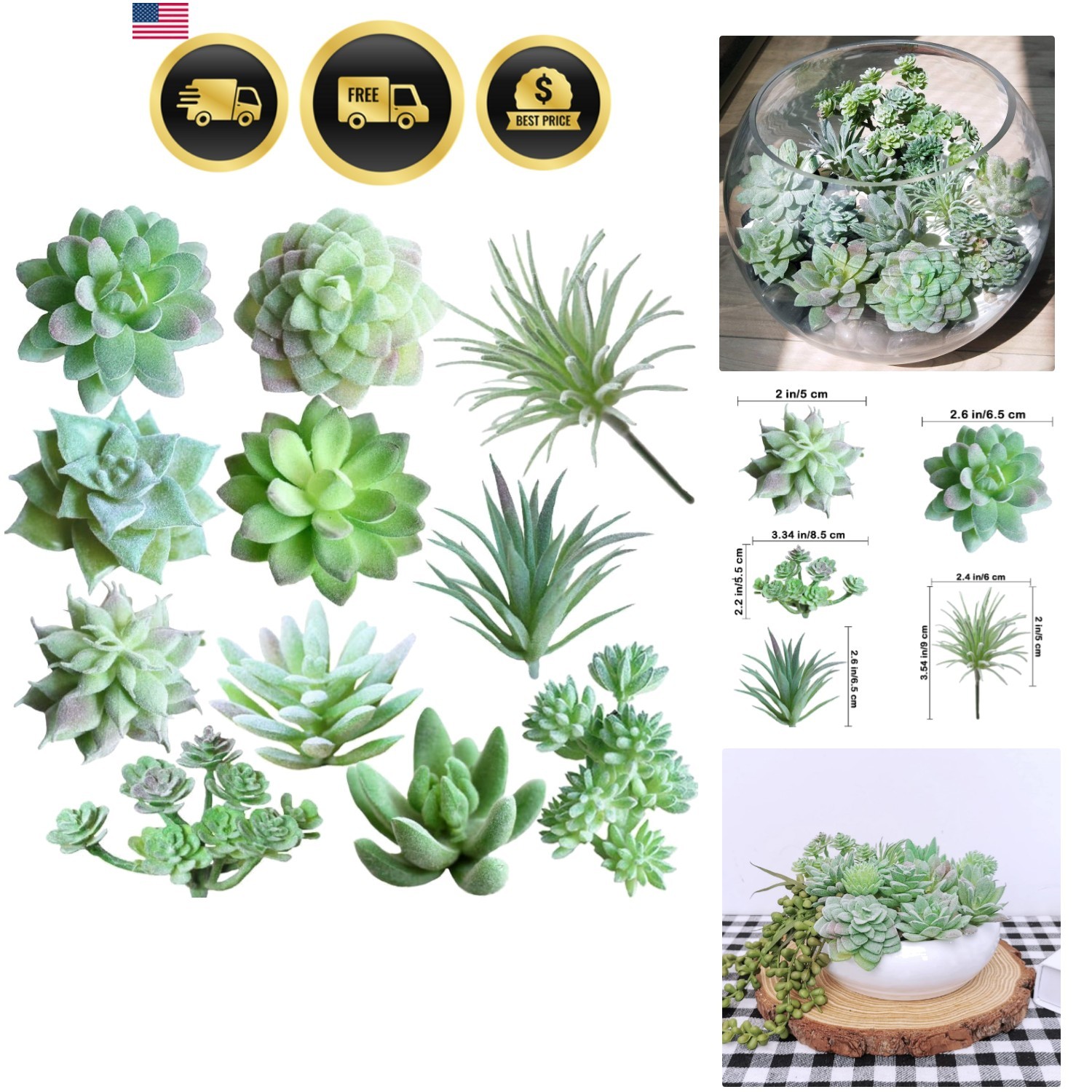 11 Pcs Mini Artificial Succulents Picks Unpotted Faux Succulent Assortment in…