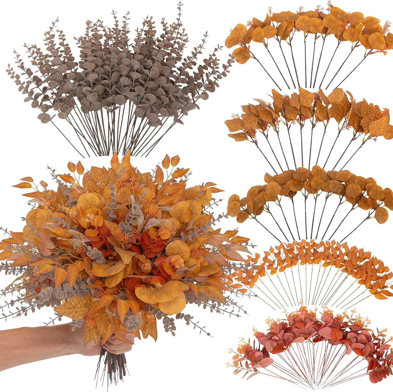 130 Pcs Artificial Mixed Eucalyptus Stems Bulk, 5 Kinds of Faux Greenery Eucalyp