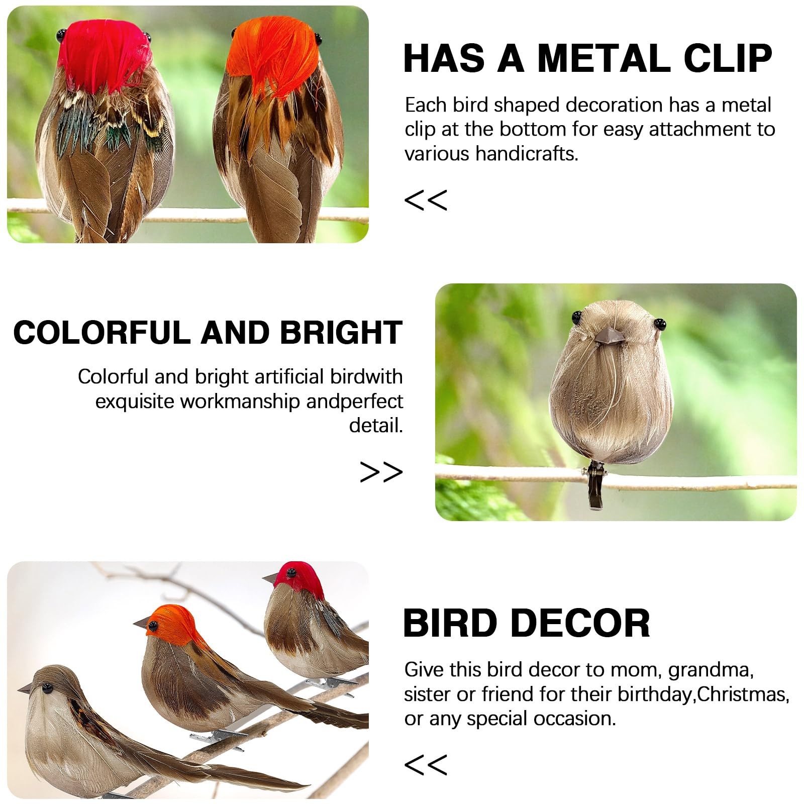 6 PCS Artificial Birds Clip On Ornaments Simulation Sparrow Craft Decor