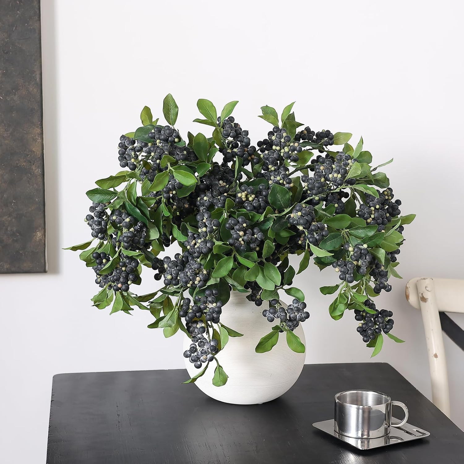 4Pcs 33″ Artificial Blueberry Stems – Realistic Faux Fruit for Home Decor