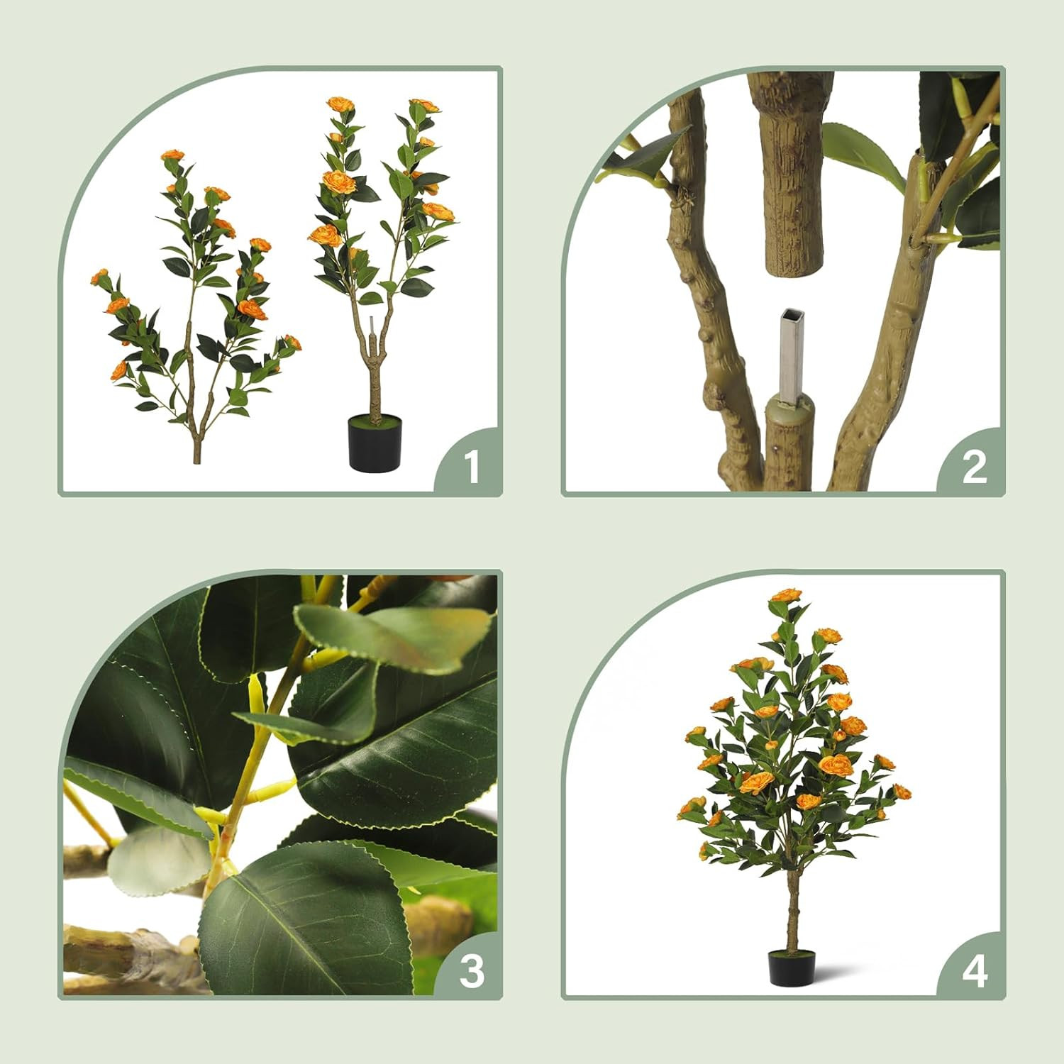 2-Pack 4FT Orange Artificial Camellia Trees for Home & Wedding Decor
