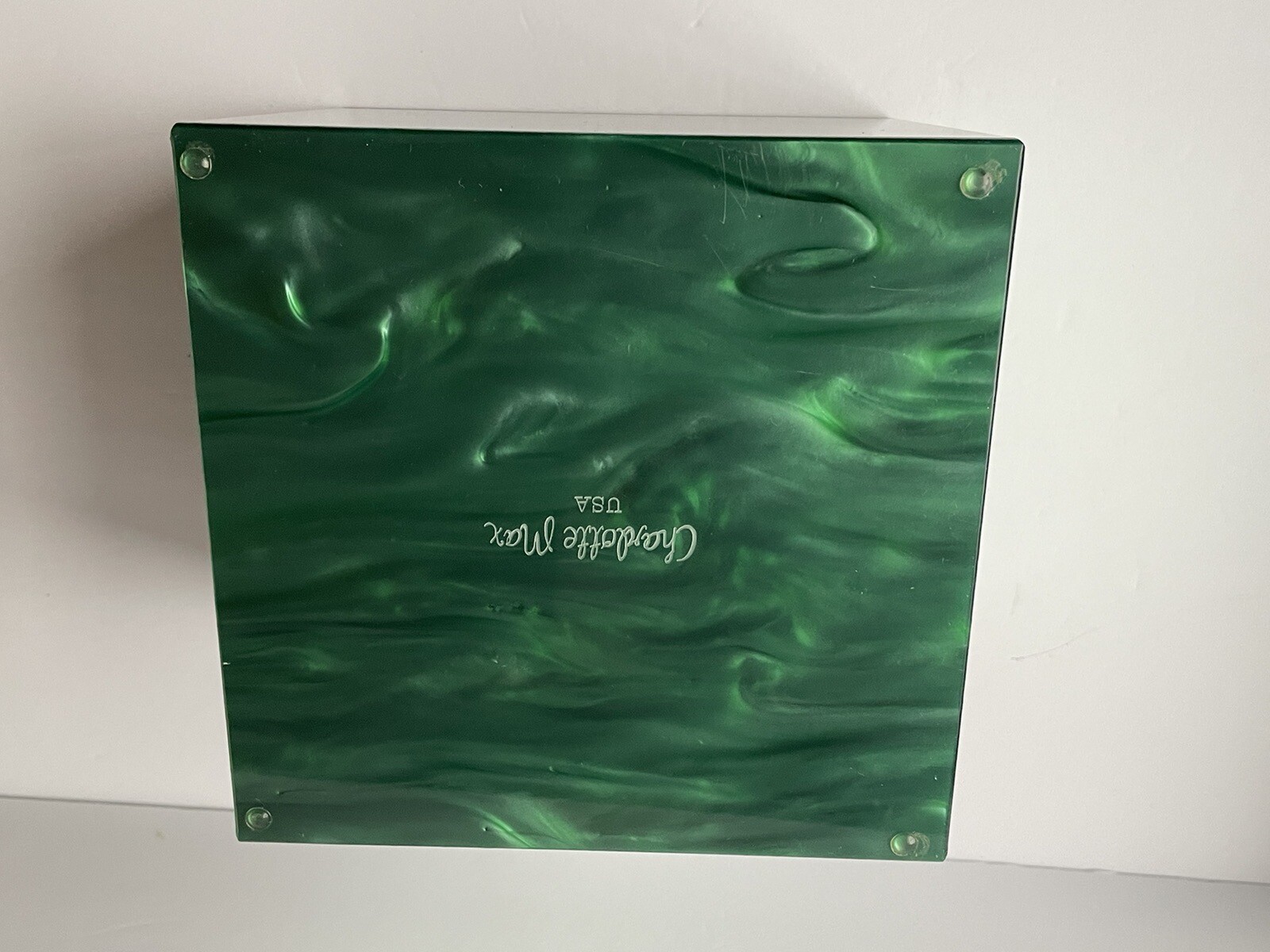 charlotte max orchid box Flower Planter Vase Pearl Green Lucite Retail $180