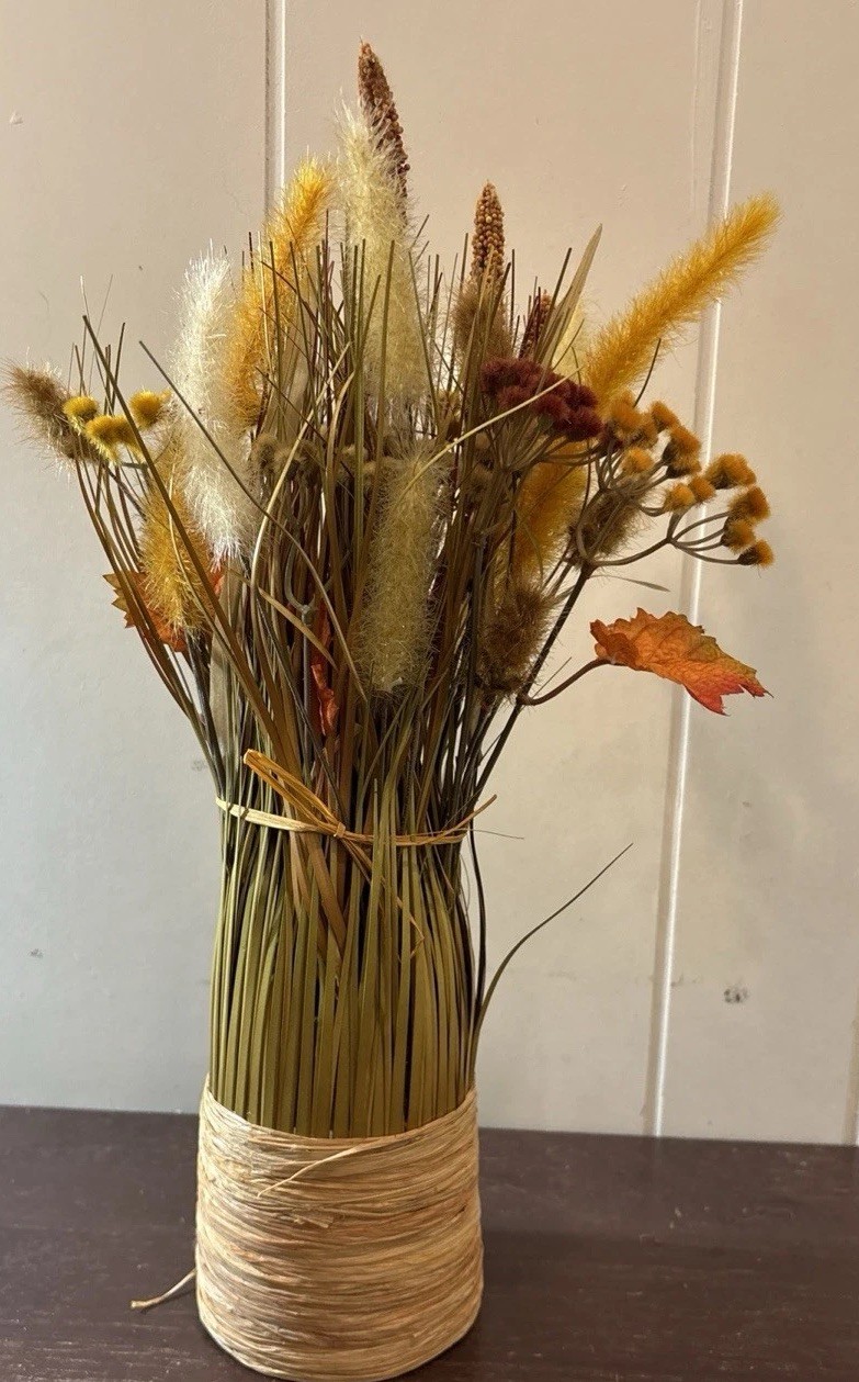 Dry Grass Floral Bouquet Fall Home Decor 16″ Brown Green Orange Thanksgiving