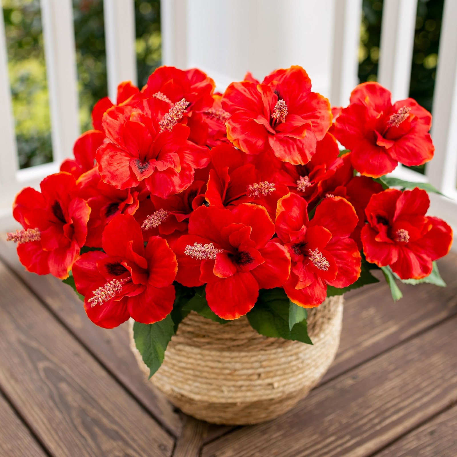 HyeFlora Artificial Hibiscus Flowers for Outdoors Faux Plant Summer Decor, 4 …