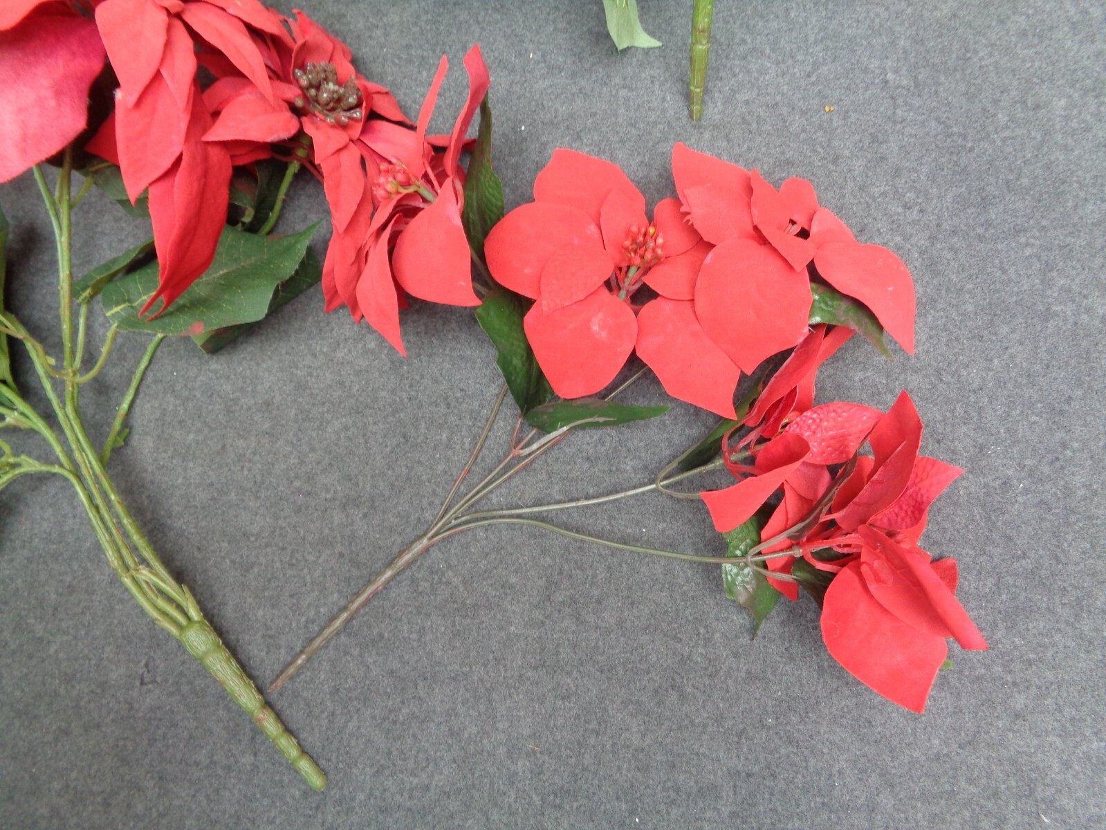 4 – Vintage Flocked Red Poinsettias 14″ & 18″ Artificial Christmas Stems