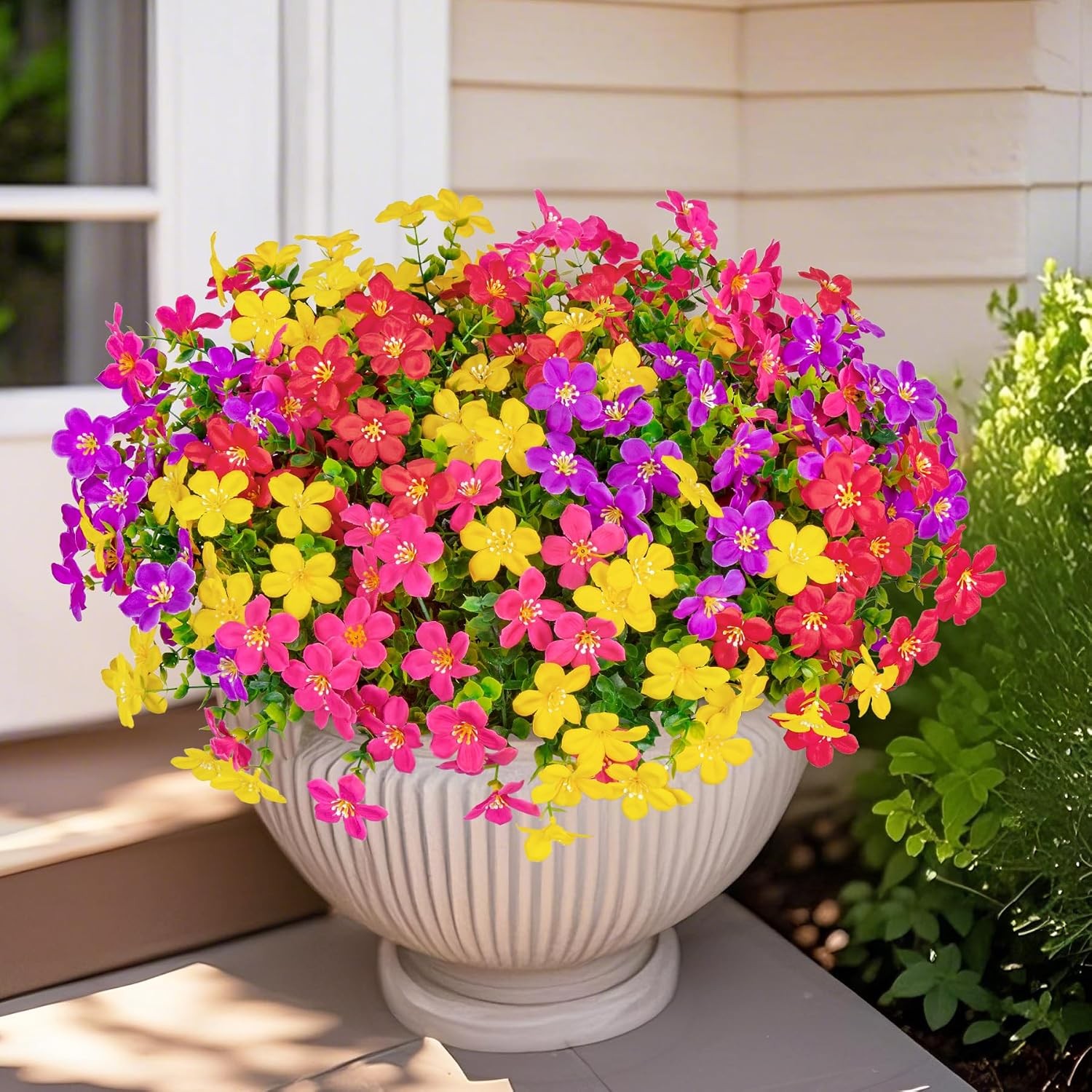 16 Pcs Artificial Flowers for Outdoors Decoration, Mixed | Fake silk flowers, UV