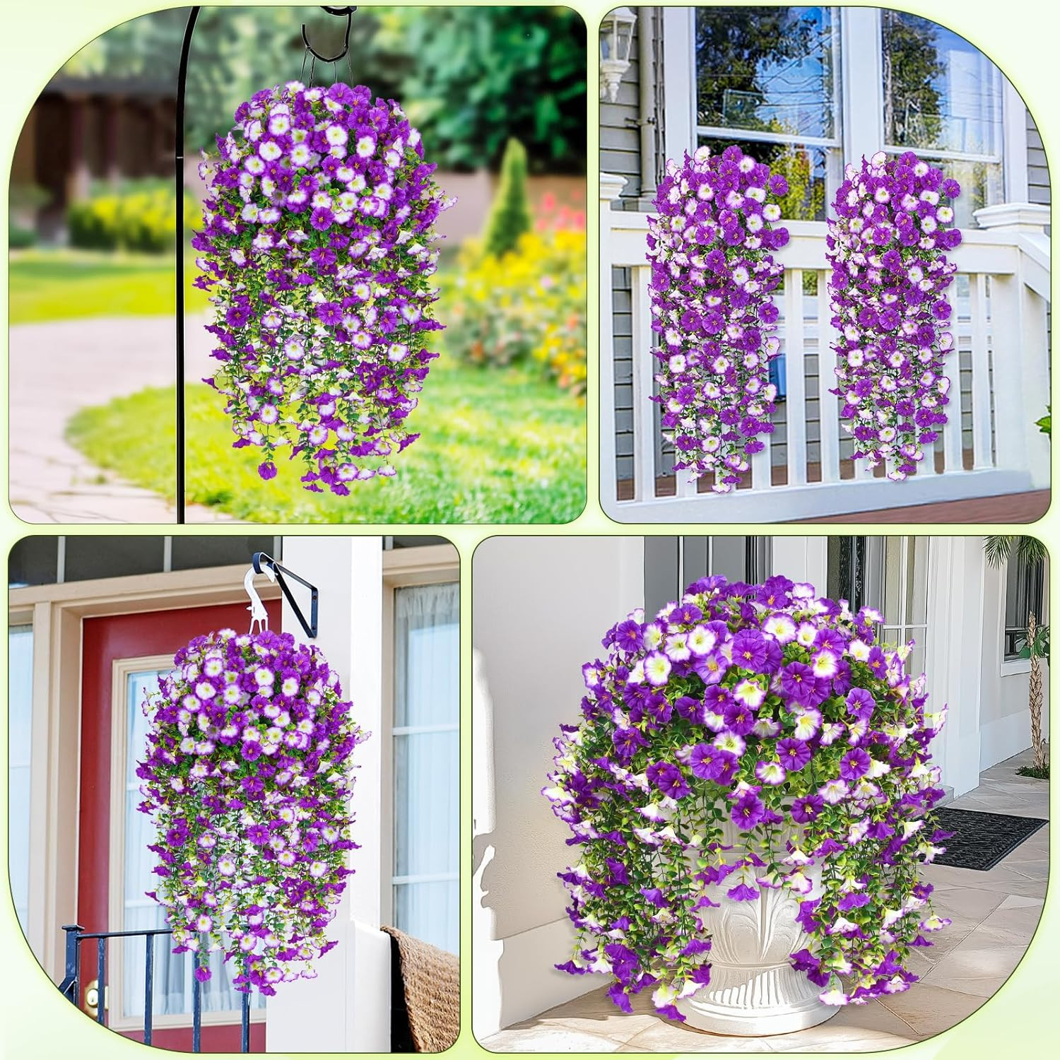 8 Packs Realistic UV Resistant Artificial Hanging Flowers – Mixed Purple