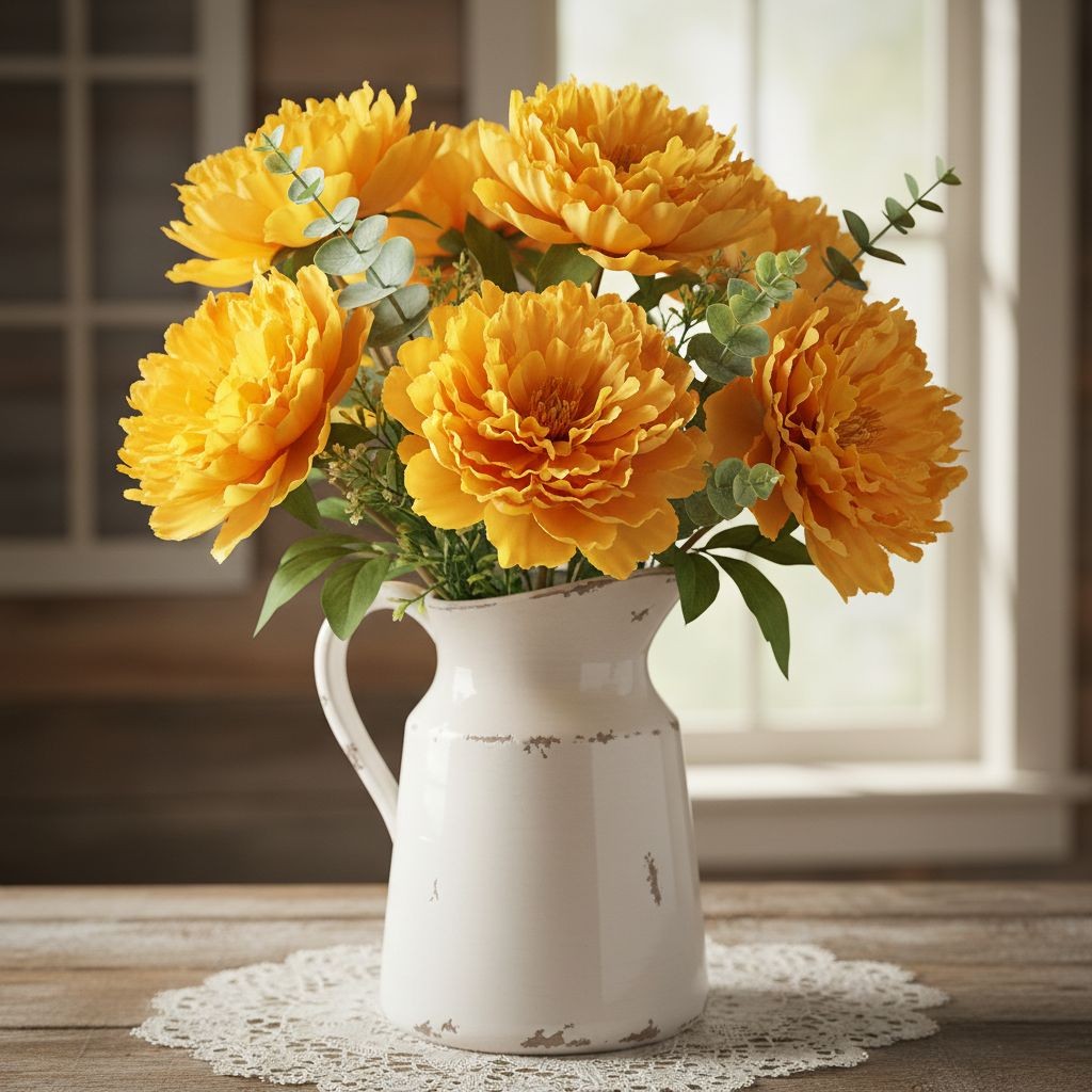 Yellow Peony Flower Picks Set of 8 Golden Yellow Blooms Wired Floral for Wreaths