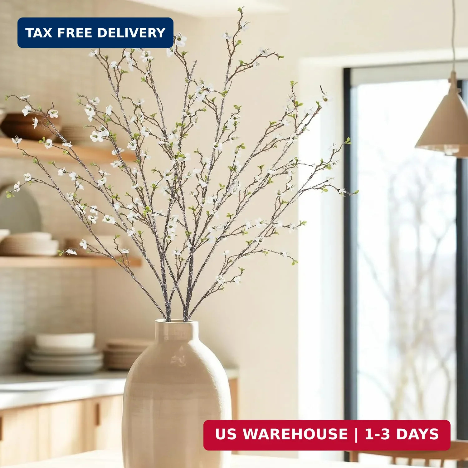 CISDUEO 2Pcs Artificial Cherry Blossom Branches 43.3″ Long Stem Faux Plum Blosso