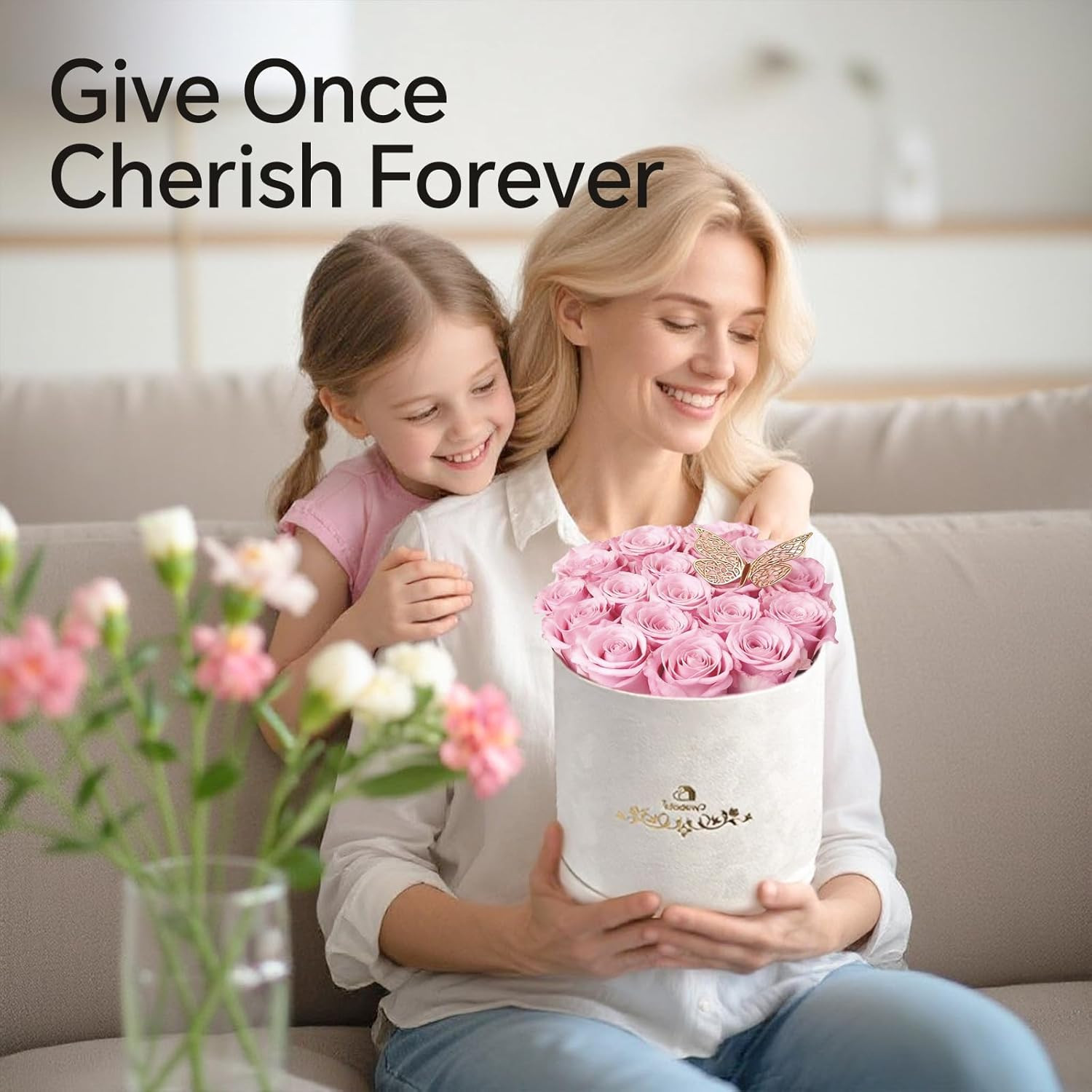 16 Pink Preserved Flowers in round Gift Box, Forever Flowers Eternal Roses for M