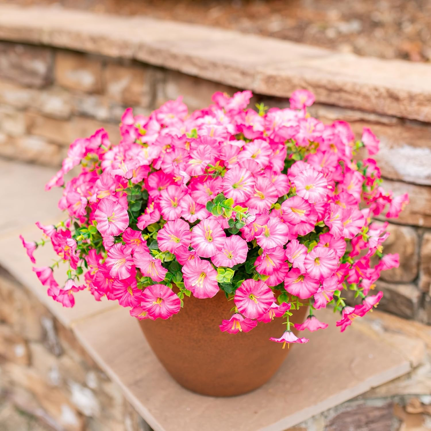 Artificial Fake Spring Outdoor Plants Flowers, 12 Bundles Gradient Pink