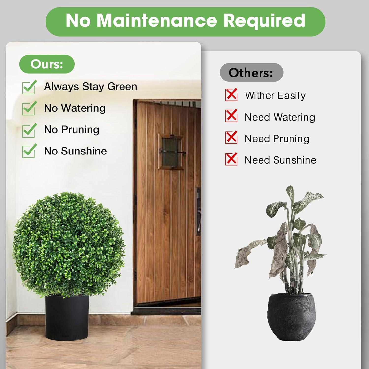 25.6″ UV Resistant Artificial Boxwood Topiary Ball Trees – 2 Pack