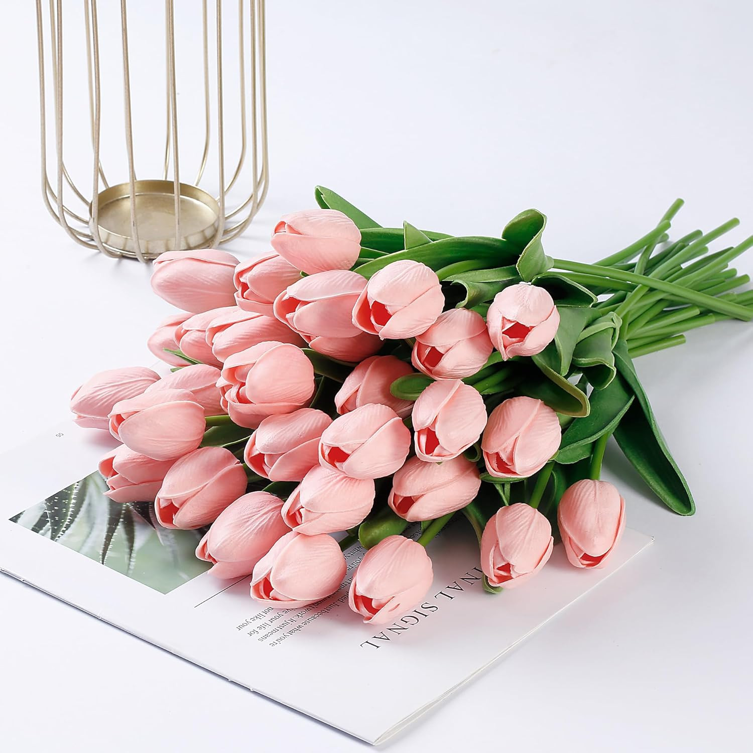 30 Pcs Fake Tulips Artificial Flowers Real Touch PU Faux Flowers Tulip Stems for