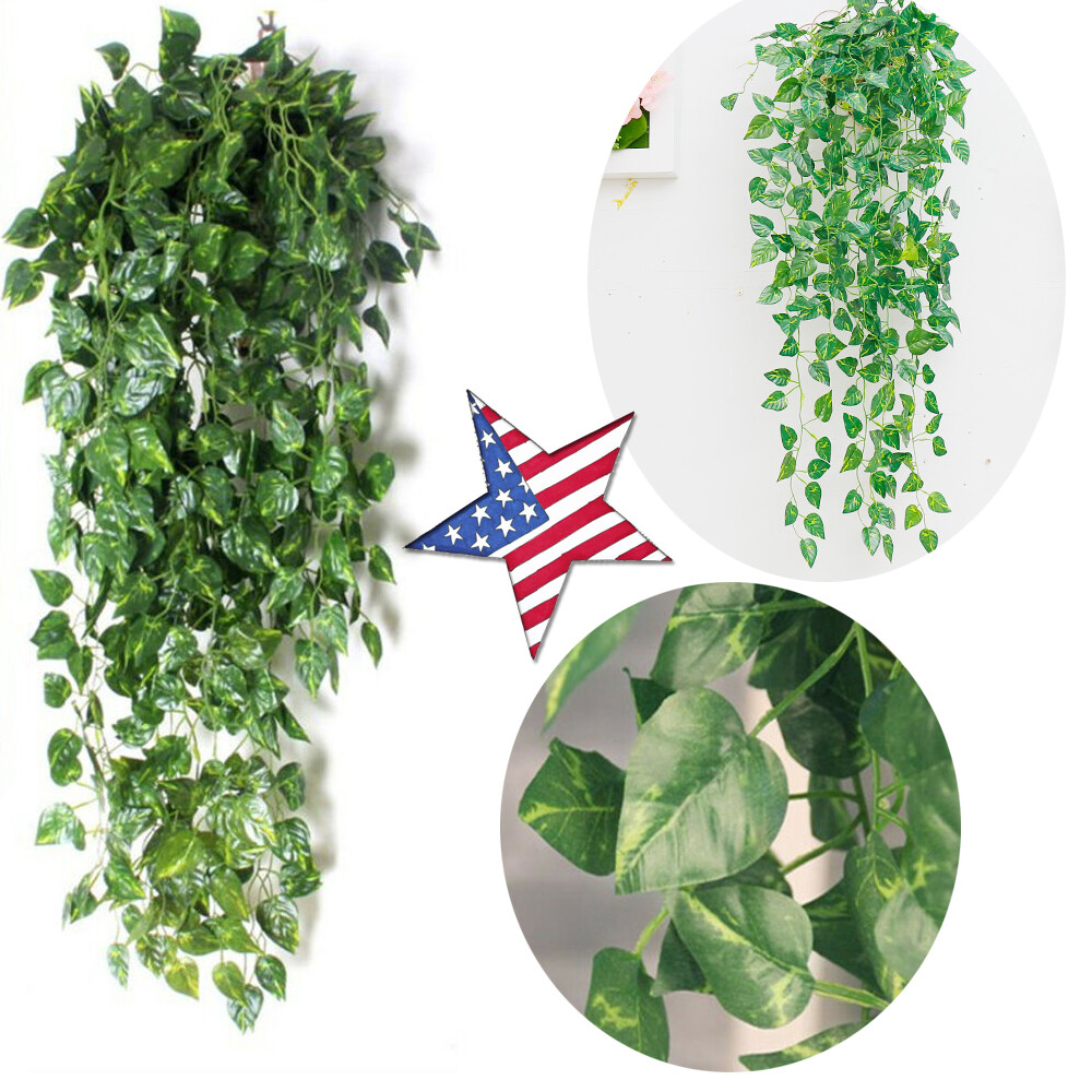 2 Bunch Artificial Fake Flower Vine Hanging Garland Plant Ivy Home Deco Green US