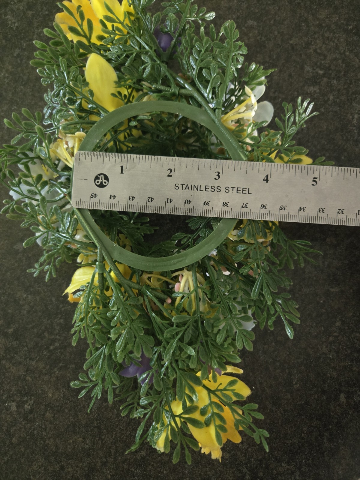 Vintage Pair Of Fake Artificial Flower Floral Candle Ring Blue Yellow Cream