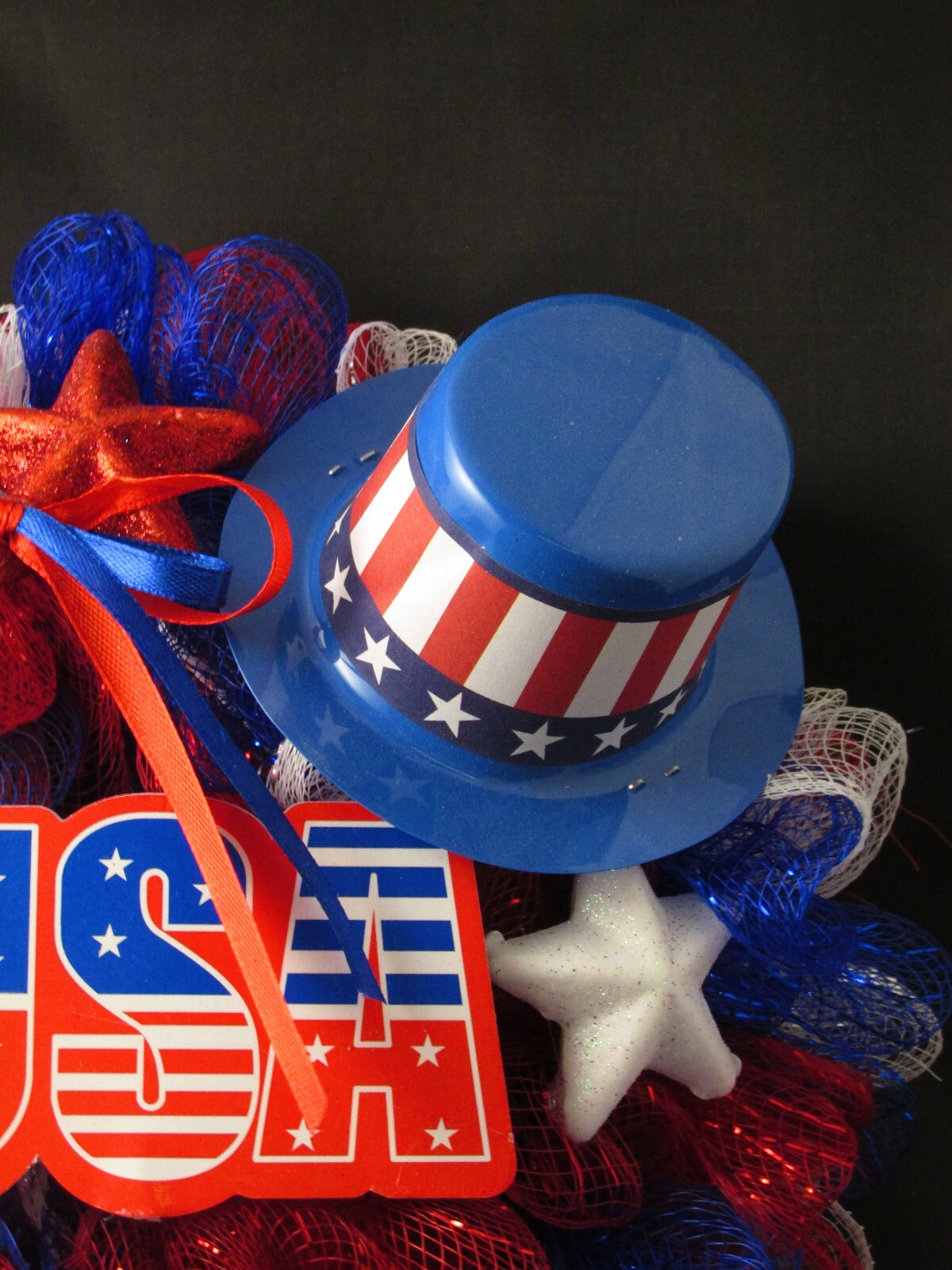 8 Inch Patriotic Ruffle Flower Deco Mesh Wreath