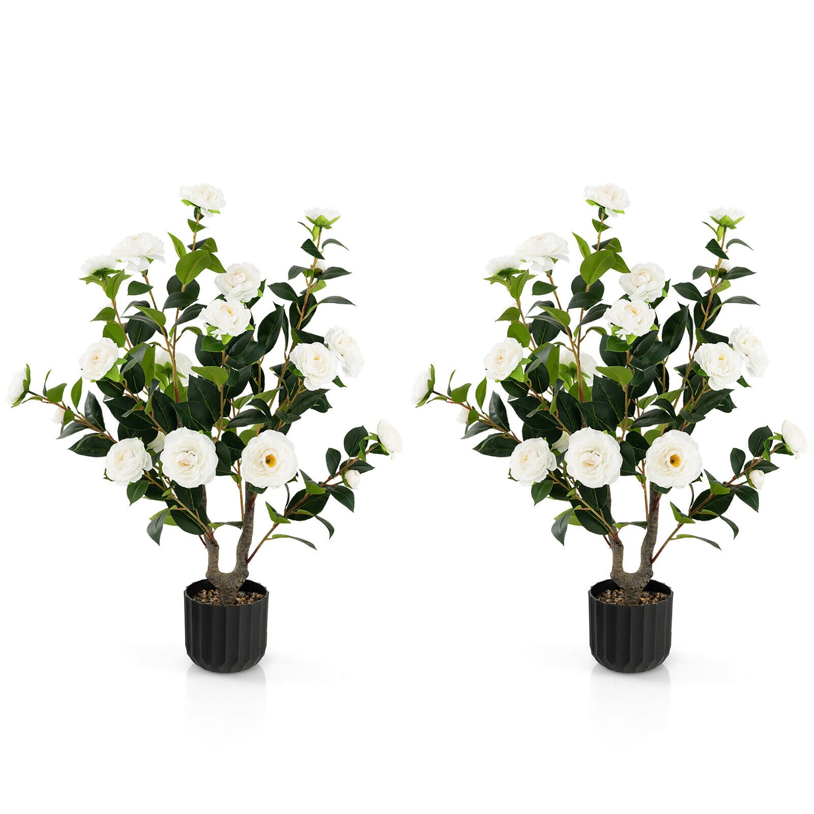 2-Pack 38” Artificial Camellia Tree Faux Floral Plant for Decoration White