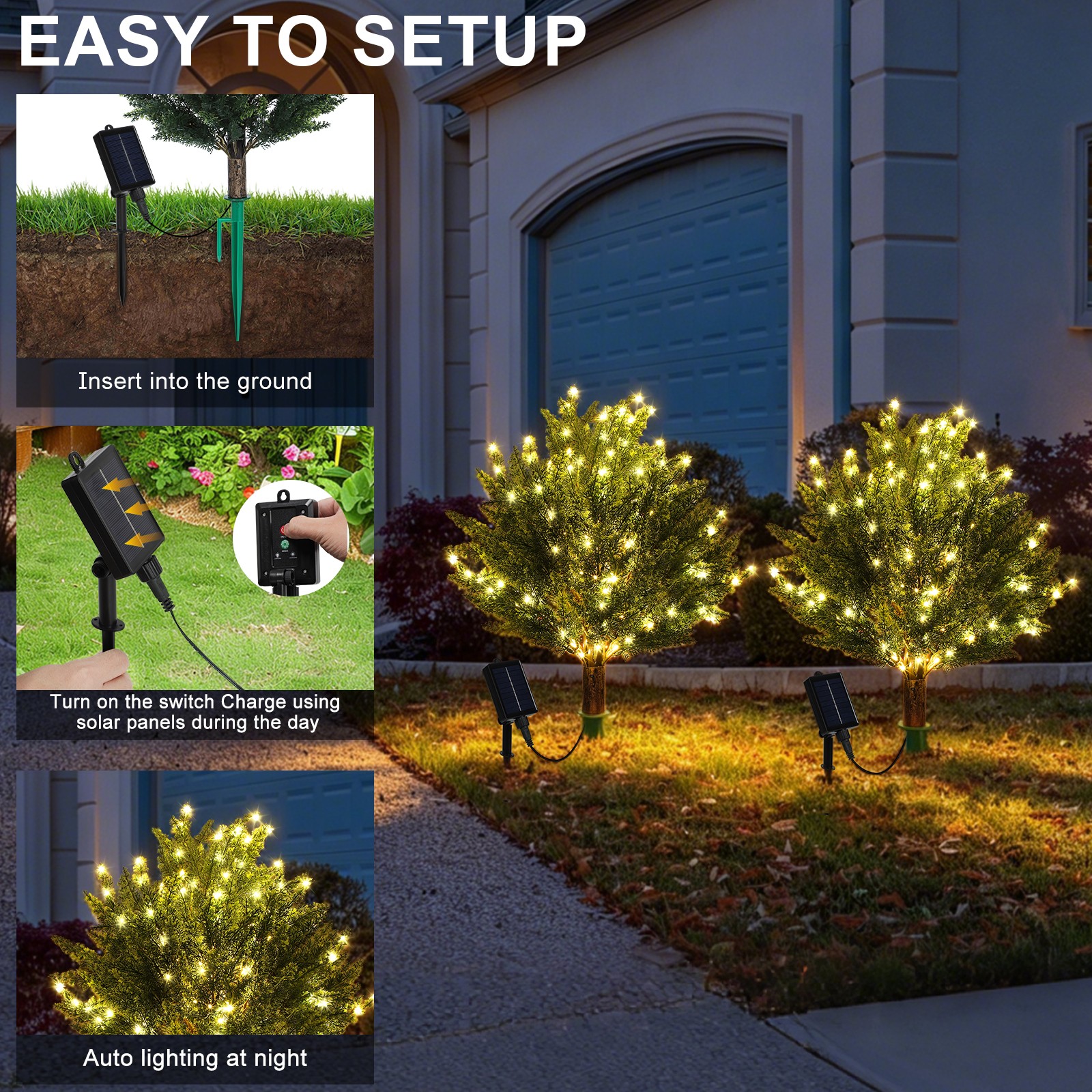 2PC Solar Artificial Cedar Topiary Ball Trees Lights for Porch Garden Backyard