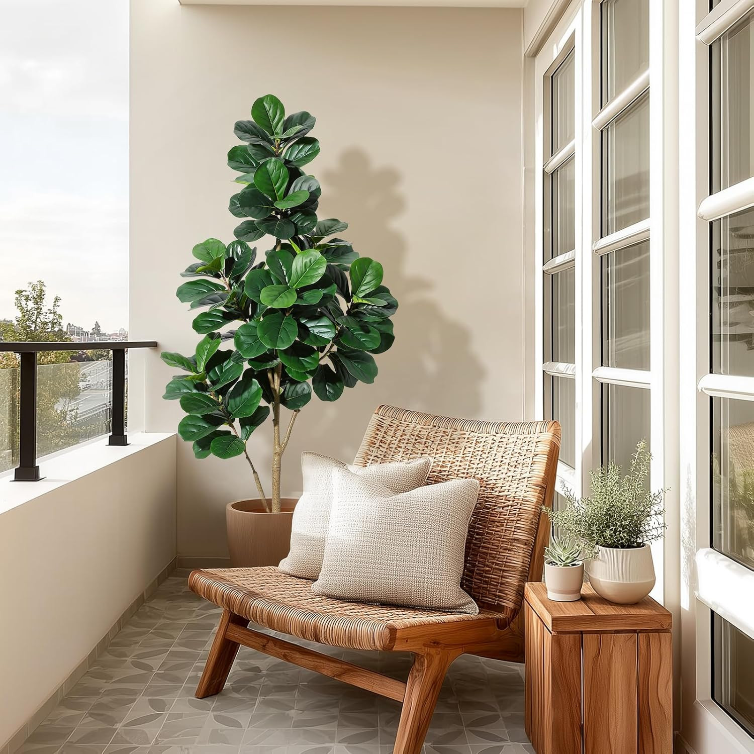 6 Ft Fiddle Leaf Fig Tree – Realistic Faux Plant in Grey Planter Pot