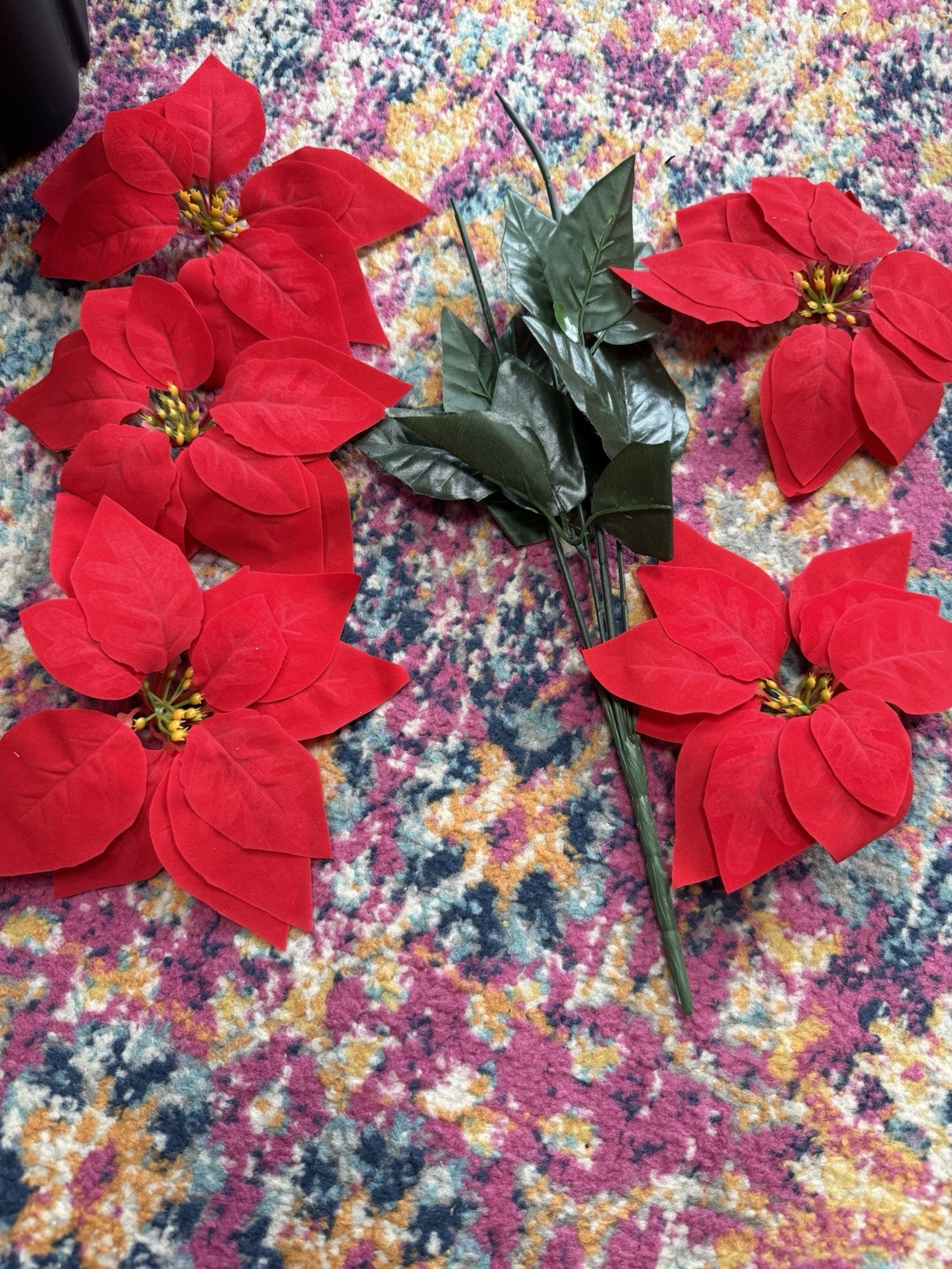 12 Pack Artificial Red Poinsettia Flowers Picks 16.5” Velvet Floral Stems