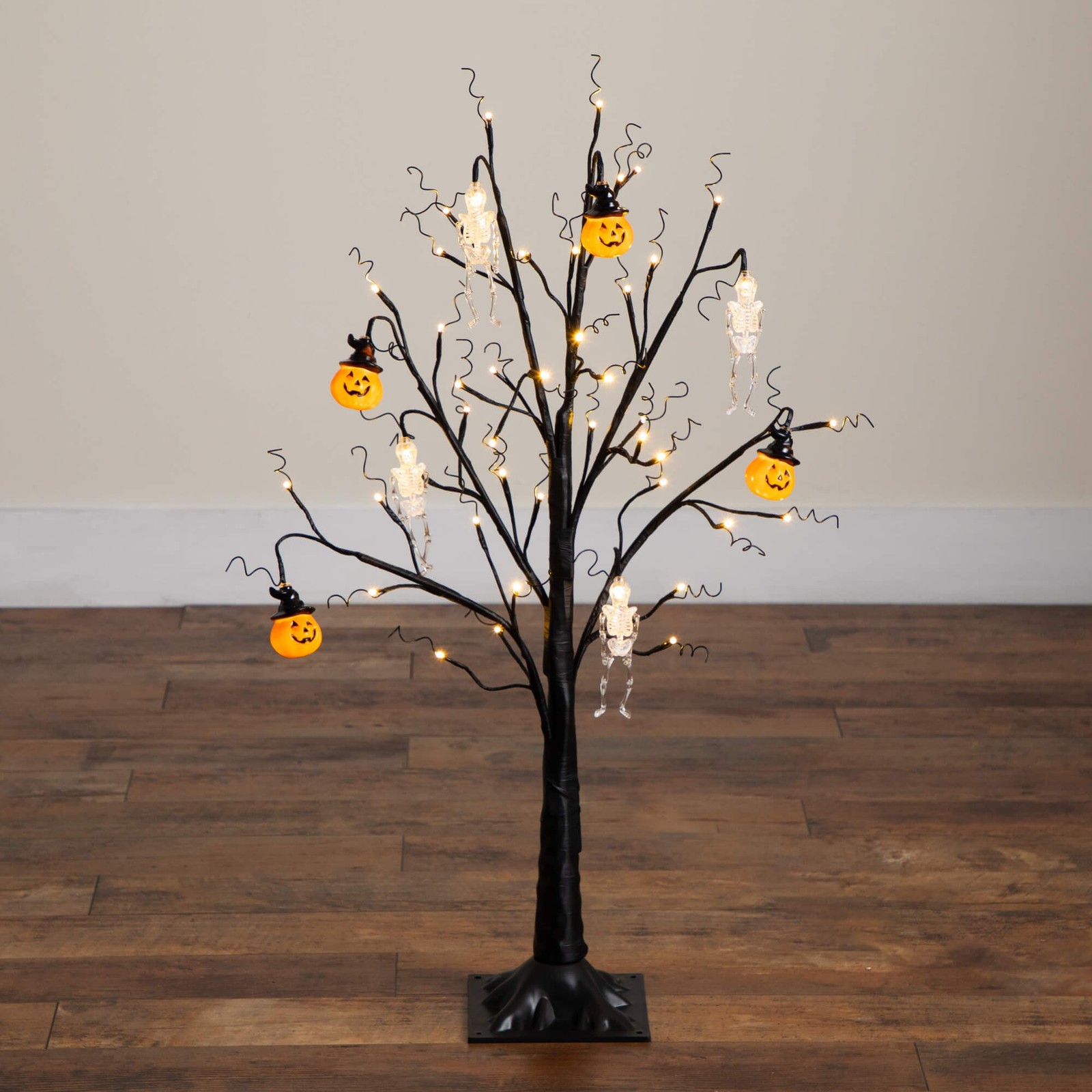 Nearly Natural 3ft Pre-Lit Halloween Pumpkins & Skulls Ornament Tree w/ 48 LED