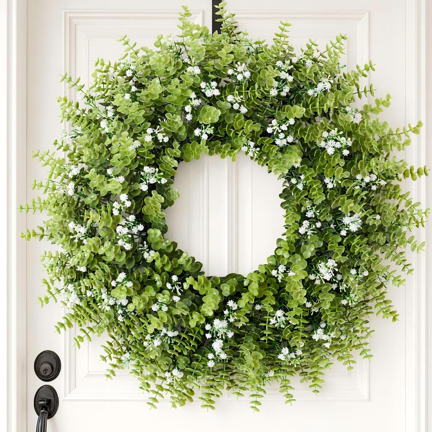28” Large Artificial Eucalyptus Wreath with Baby’S Breath for Front Door-Faux E
