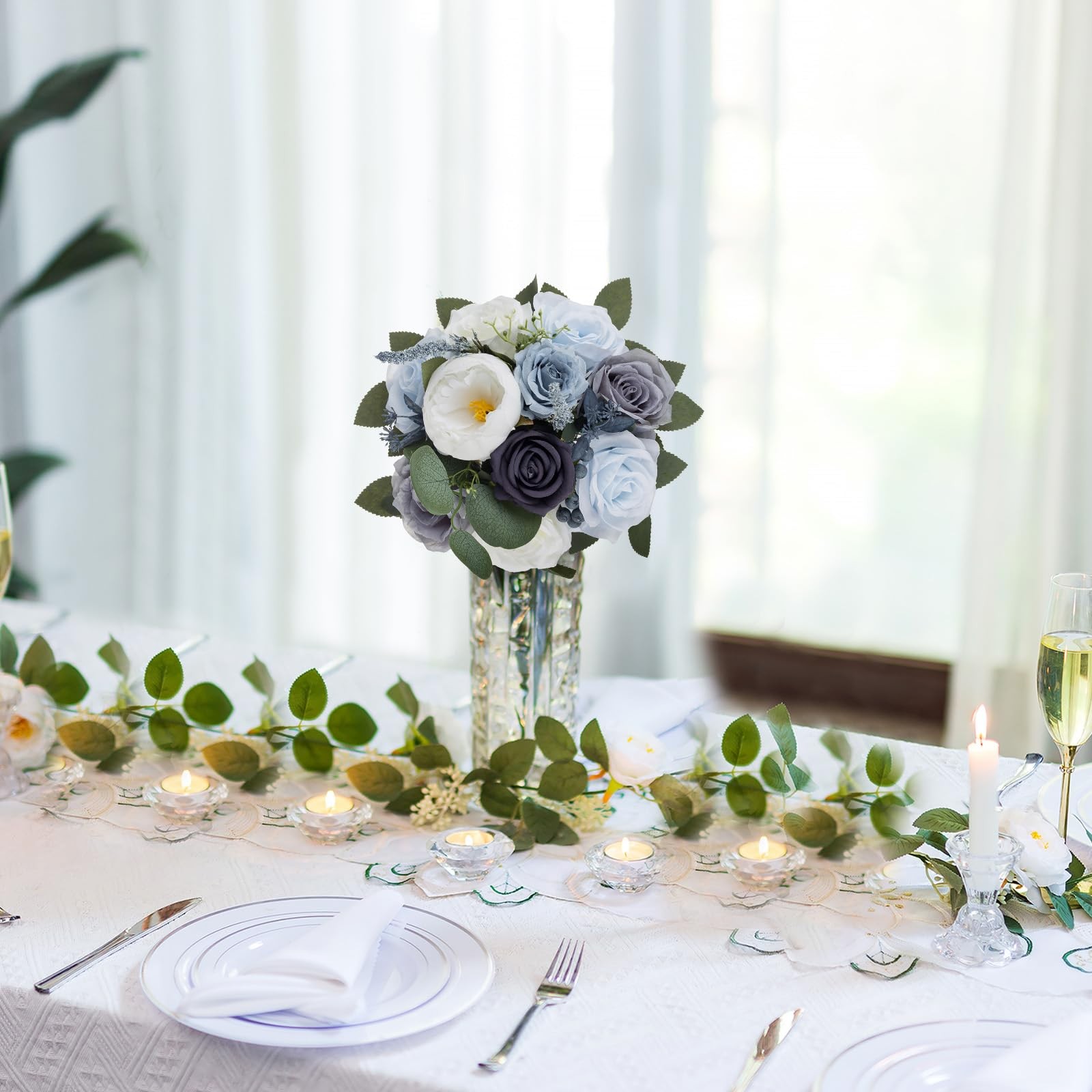 2 PCS Dusty Blue Rose Artificial Flowers Ball Wedding Centerpieces Decor DIY