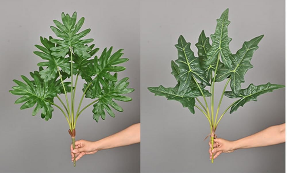 Fake Plants Tall 29″ Lifelike Taro Leaf Plant with 7 Trunks Green Leaves
