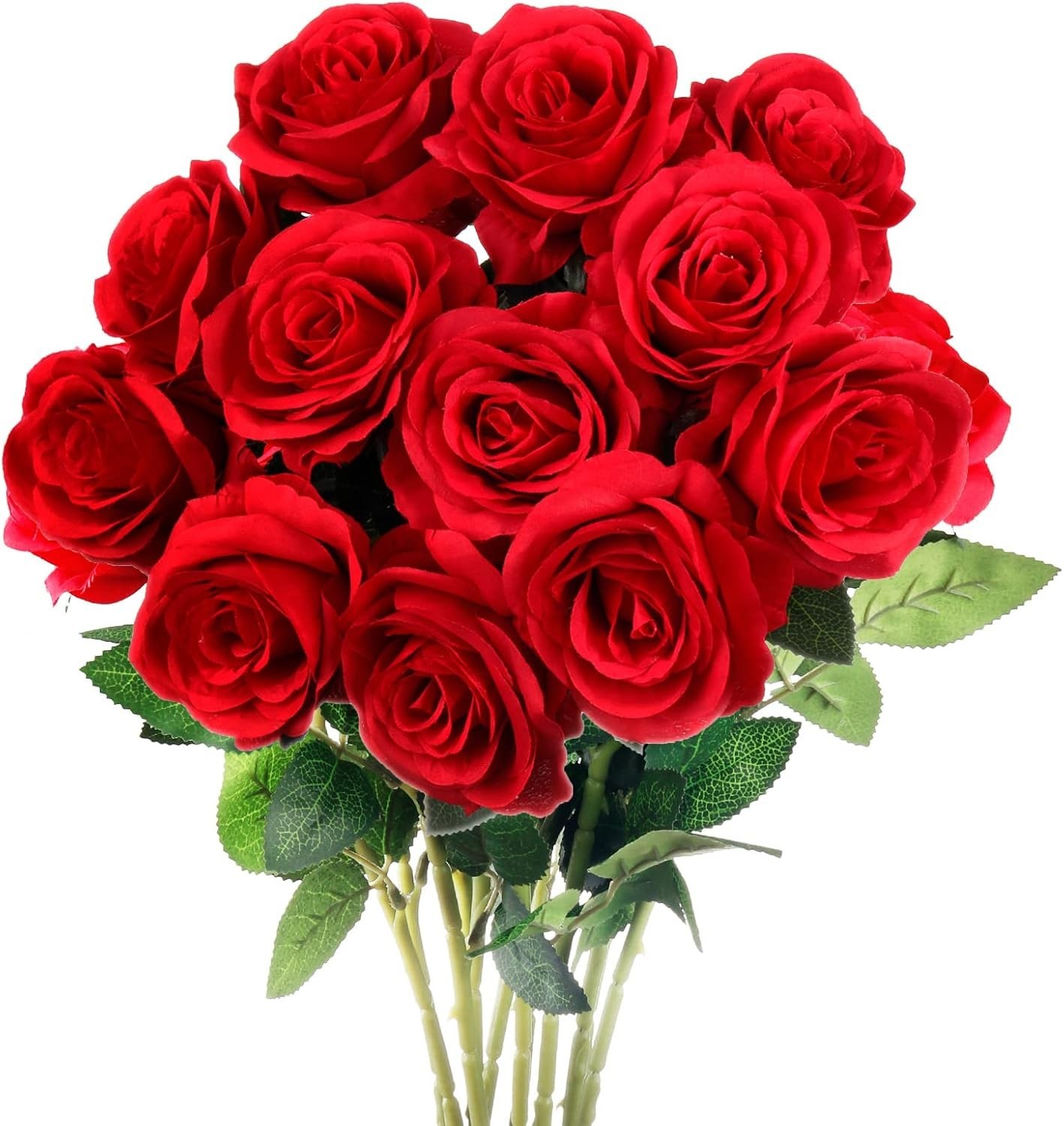 Realistic 12PCS Red Silk Roses with 20.5″ Stems for Stunning Weddings & Decor