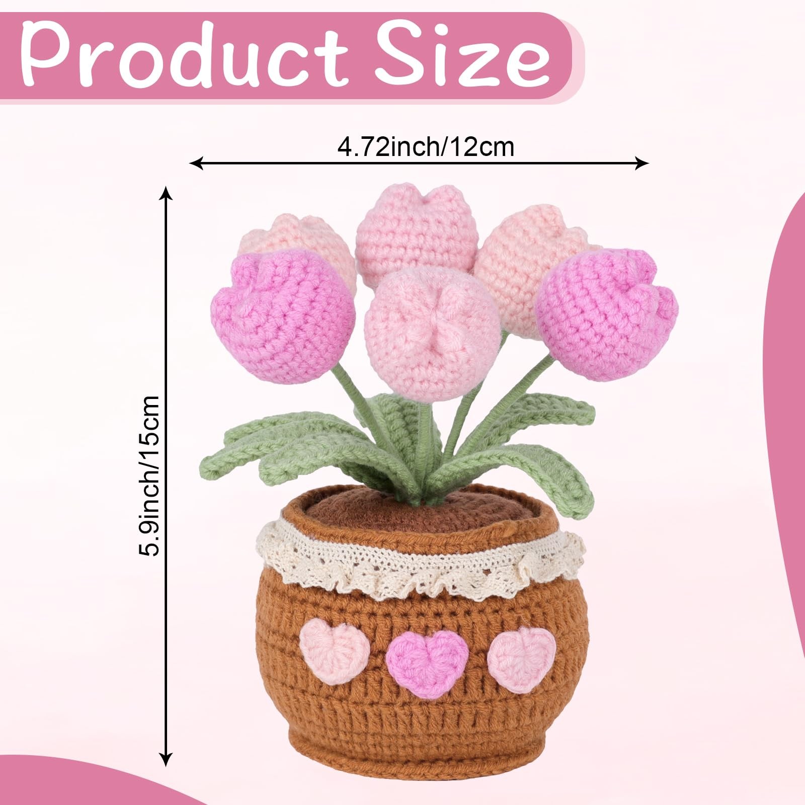 Handmade Potted Crochet Tulip Bouquet Blush Pink Crocheted Tulips Hand Woven Flo