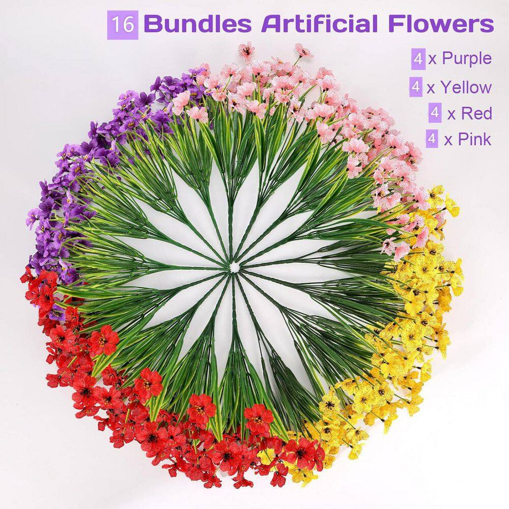 14 In. Multi-Colored Outdoor Artificial Daisies Flowers, 16 Bundles UV Resistant